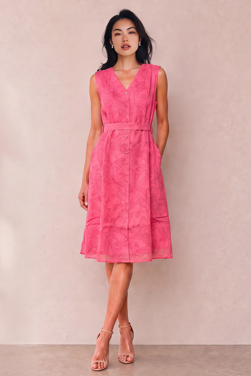FLORAL SLEEVELESS MIDI DRESS