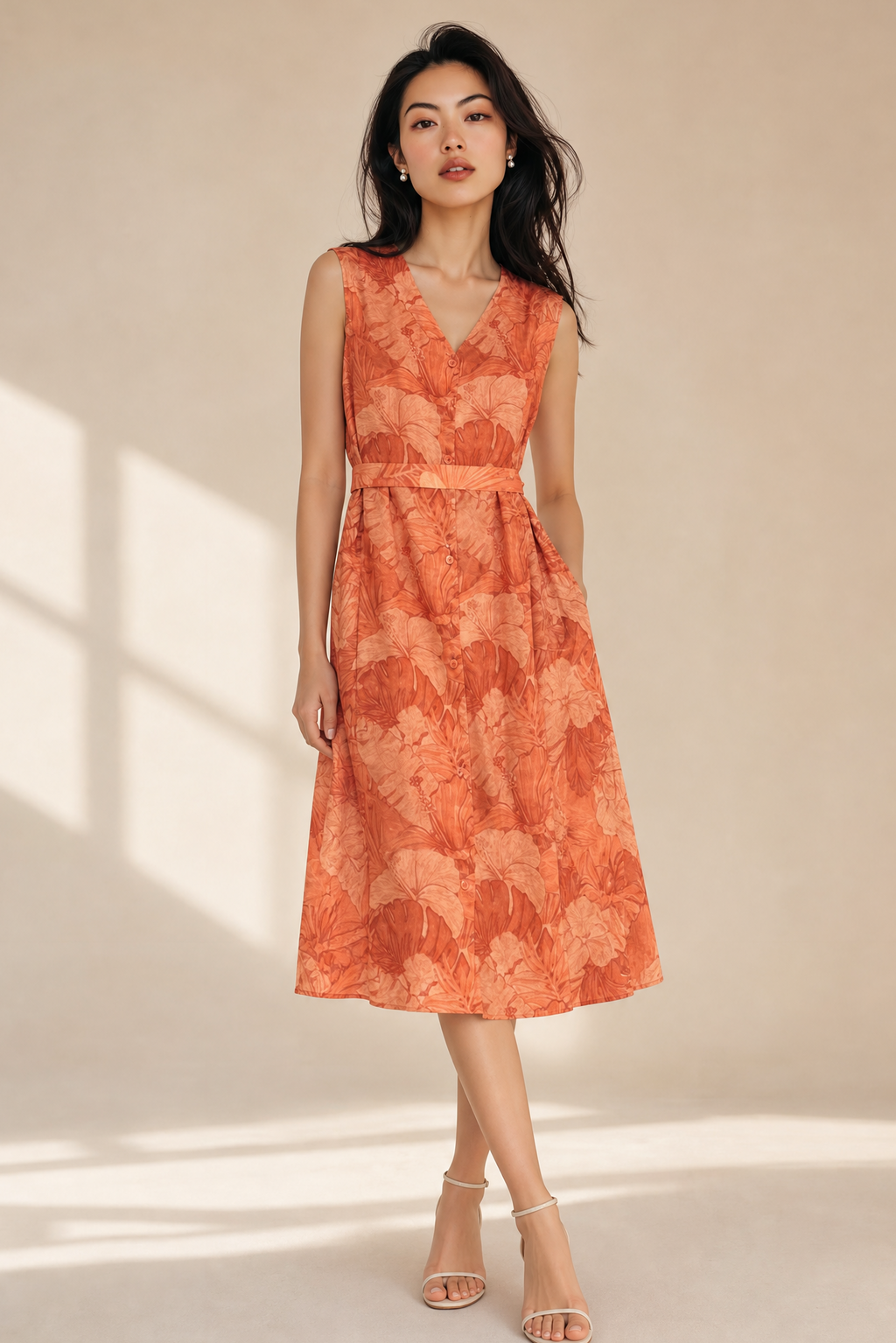 FLORAL SLEEVELESS MIDI DRESS