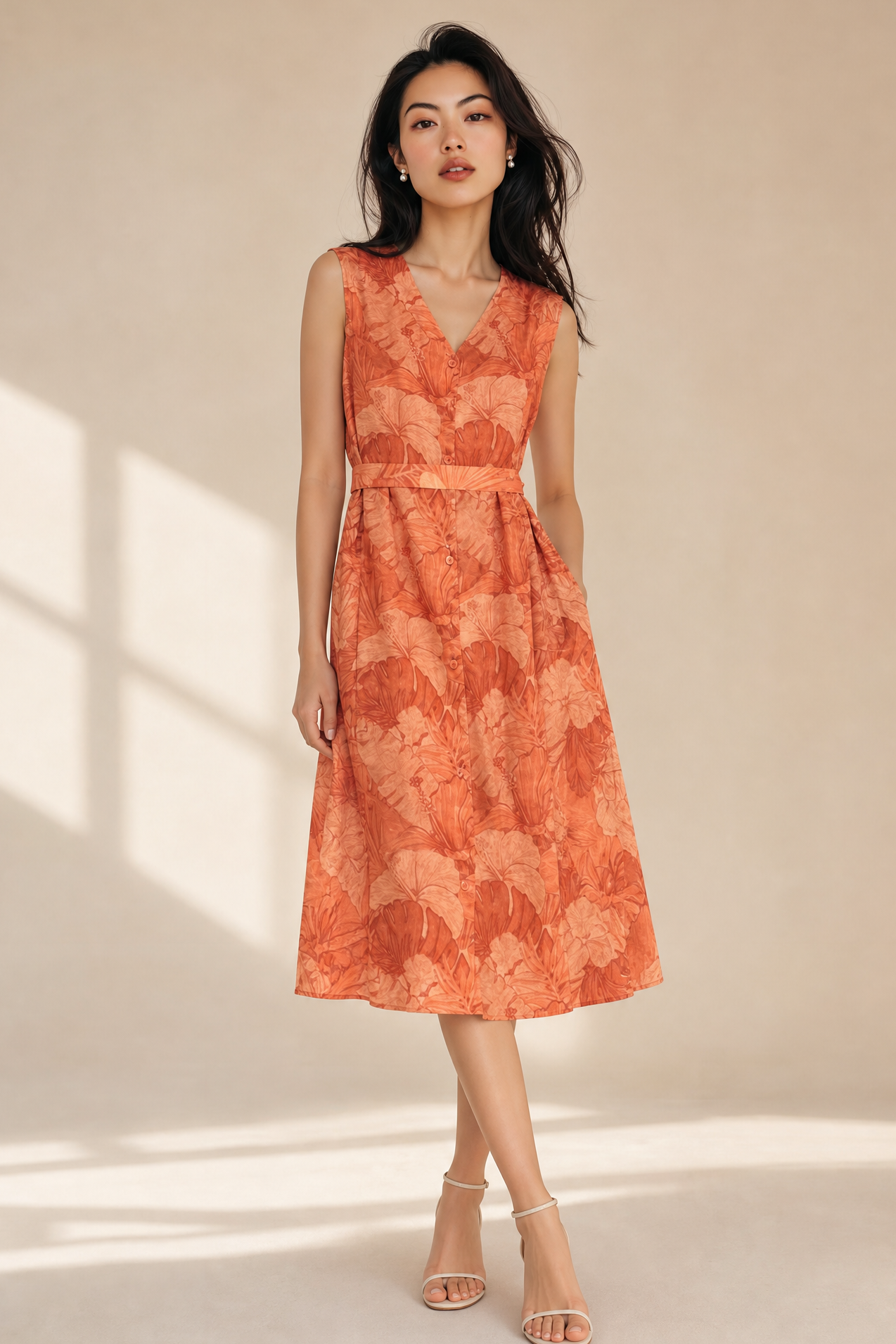 FLORAL SLEEVELESS MIDI DRESS