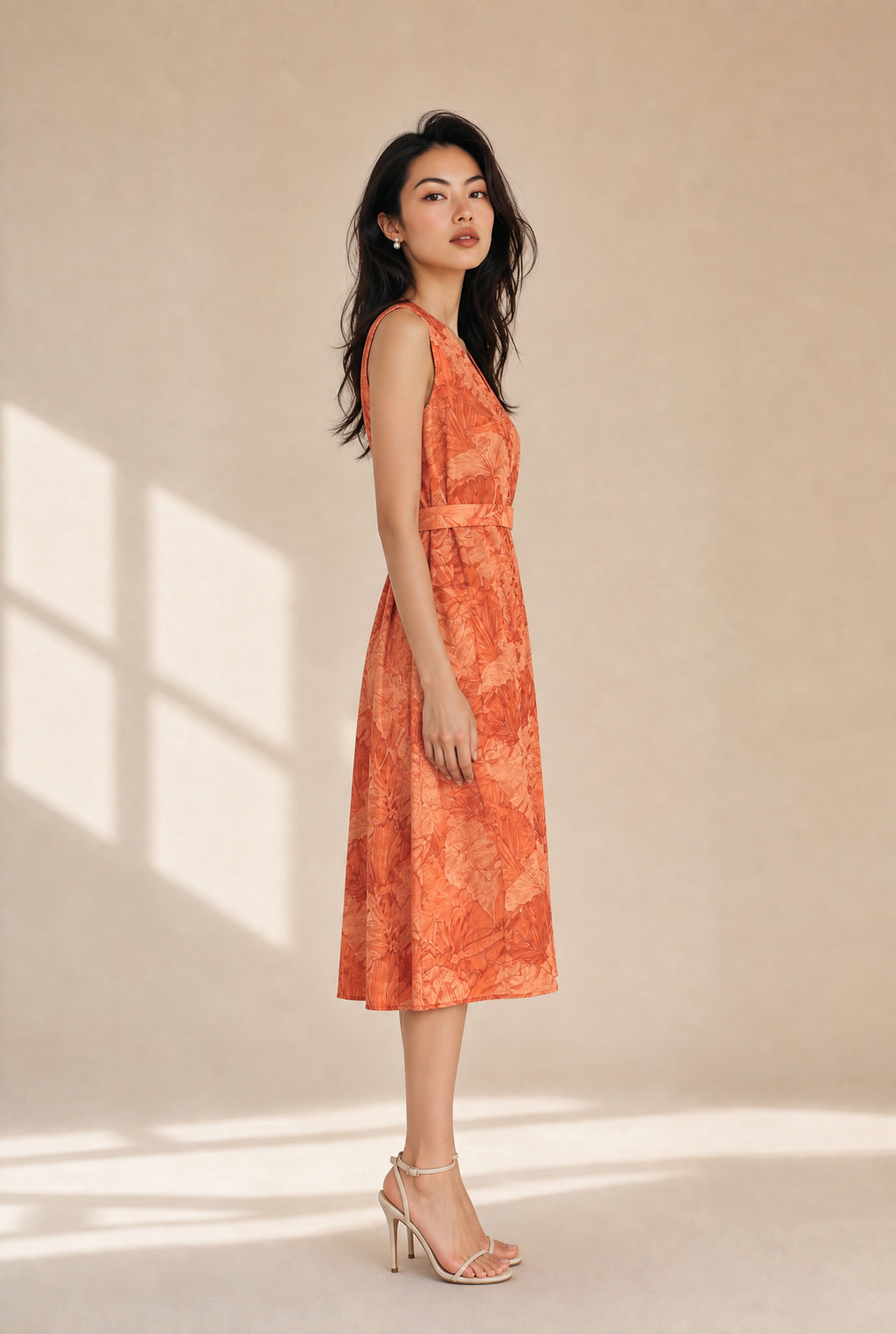 FLORAL SLEEVELESS MIDI DRESS