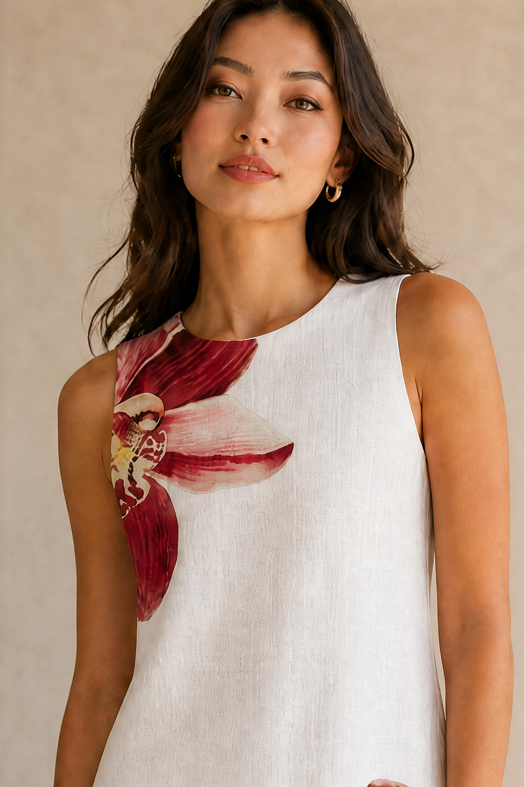 LOLA SLEEVELESS MIDI DRESS - Orchid Print