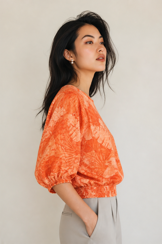 FLORAL QUARTER SLEEVE TOP