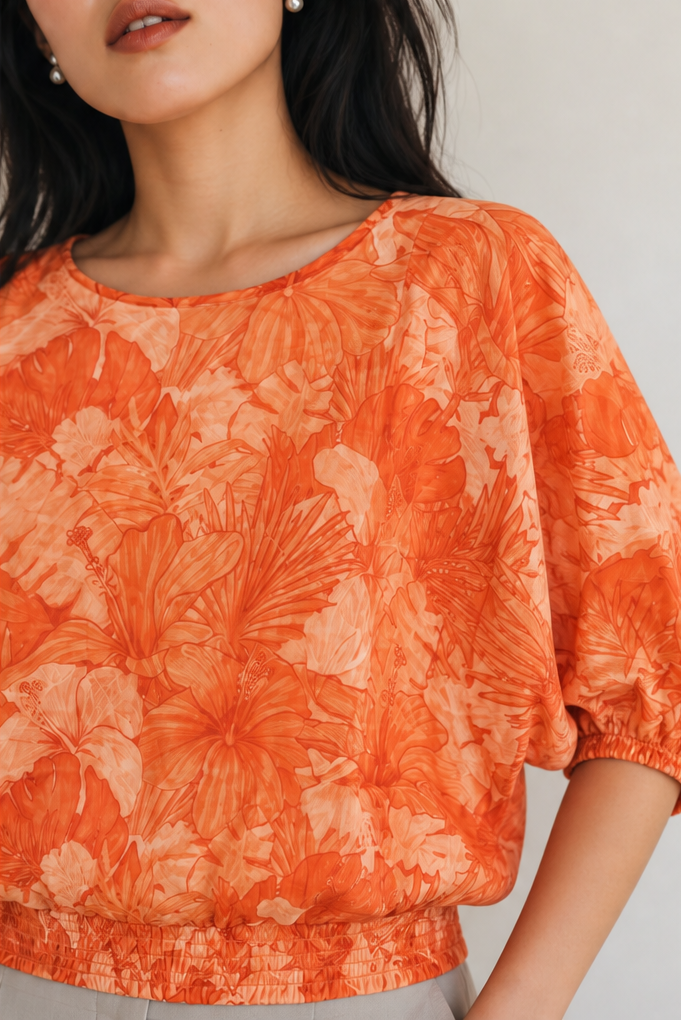 FLORAL QUARTER SLEEVE TOP