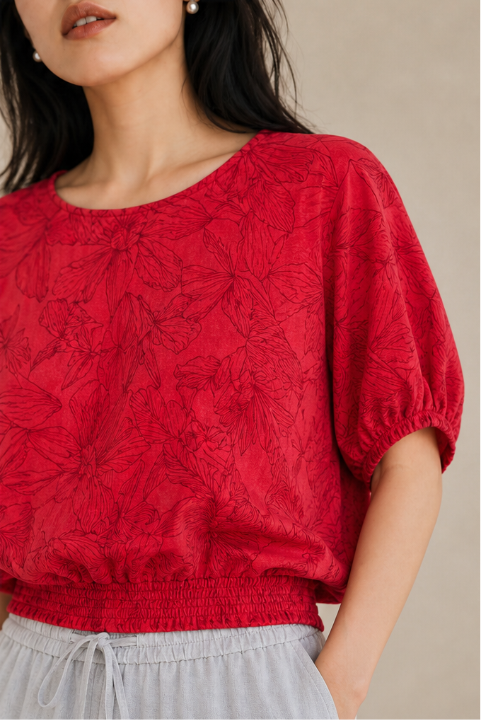 FLORAL QUARTER SLEEVE TOP
