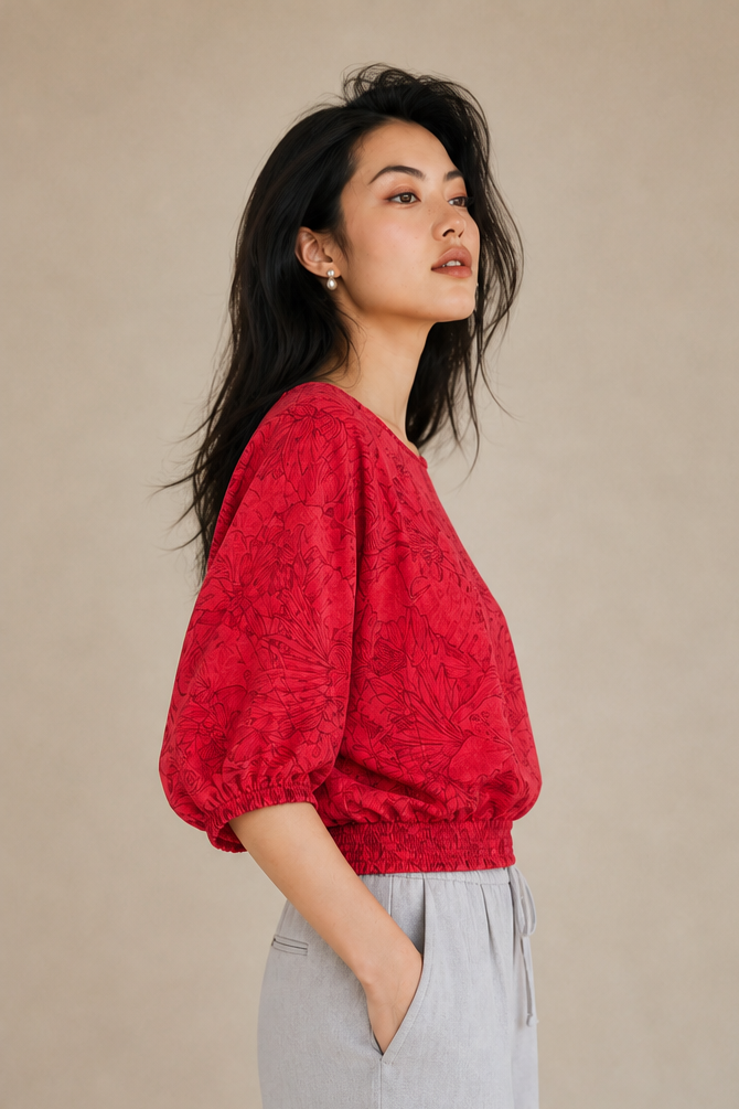 FLORAL QUARTER SLEEVE TOP