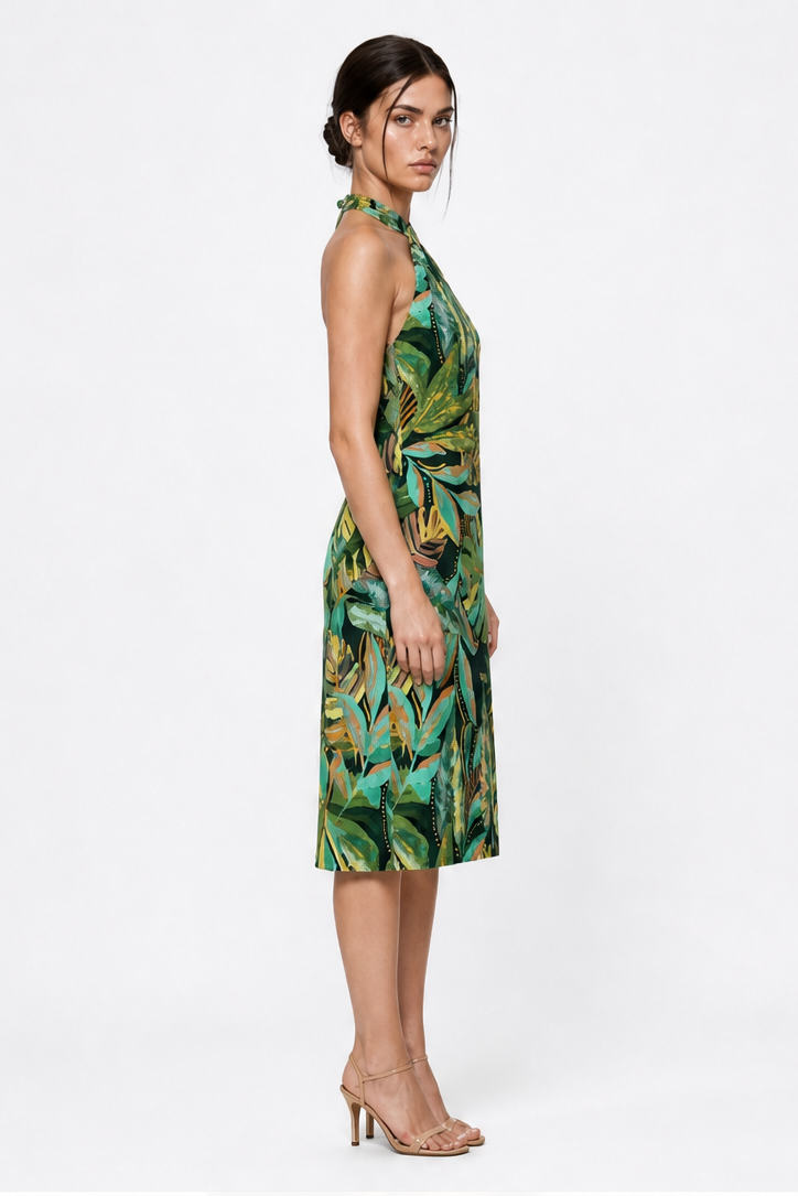 TROPICAL PRINT MIDI DRESS