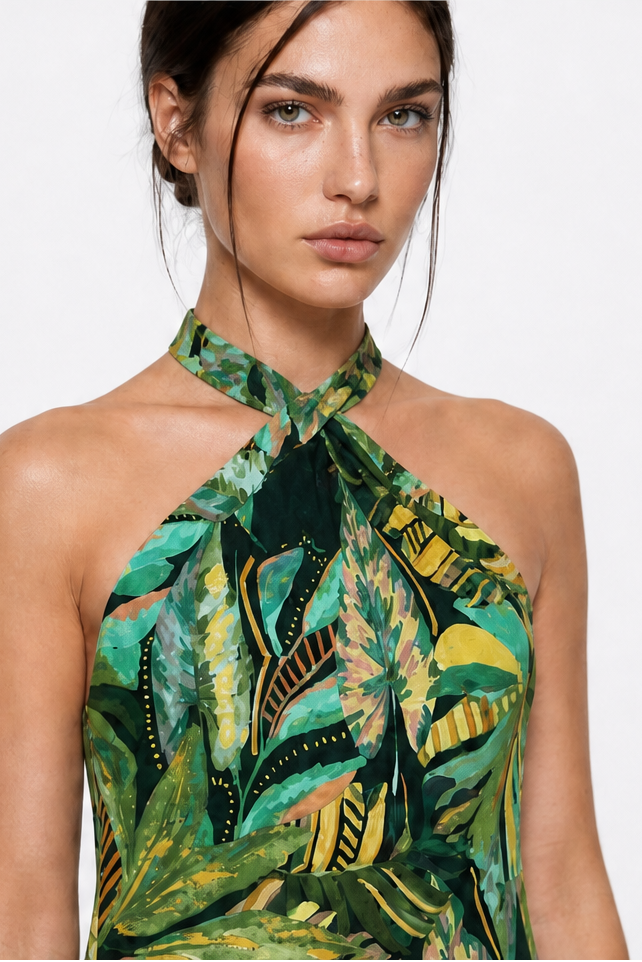 TROPICAL PRINT MIDI DRESS
