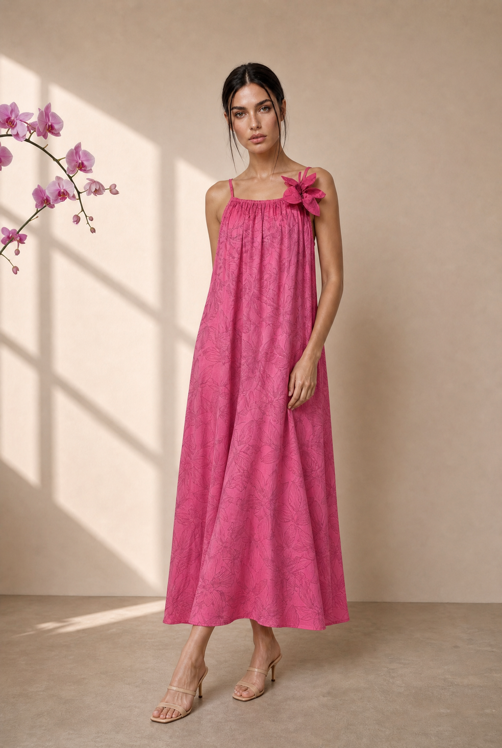 FLORAL SPAGHETTI STRAP MAXI DRESS