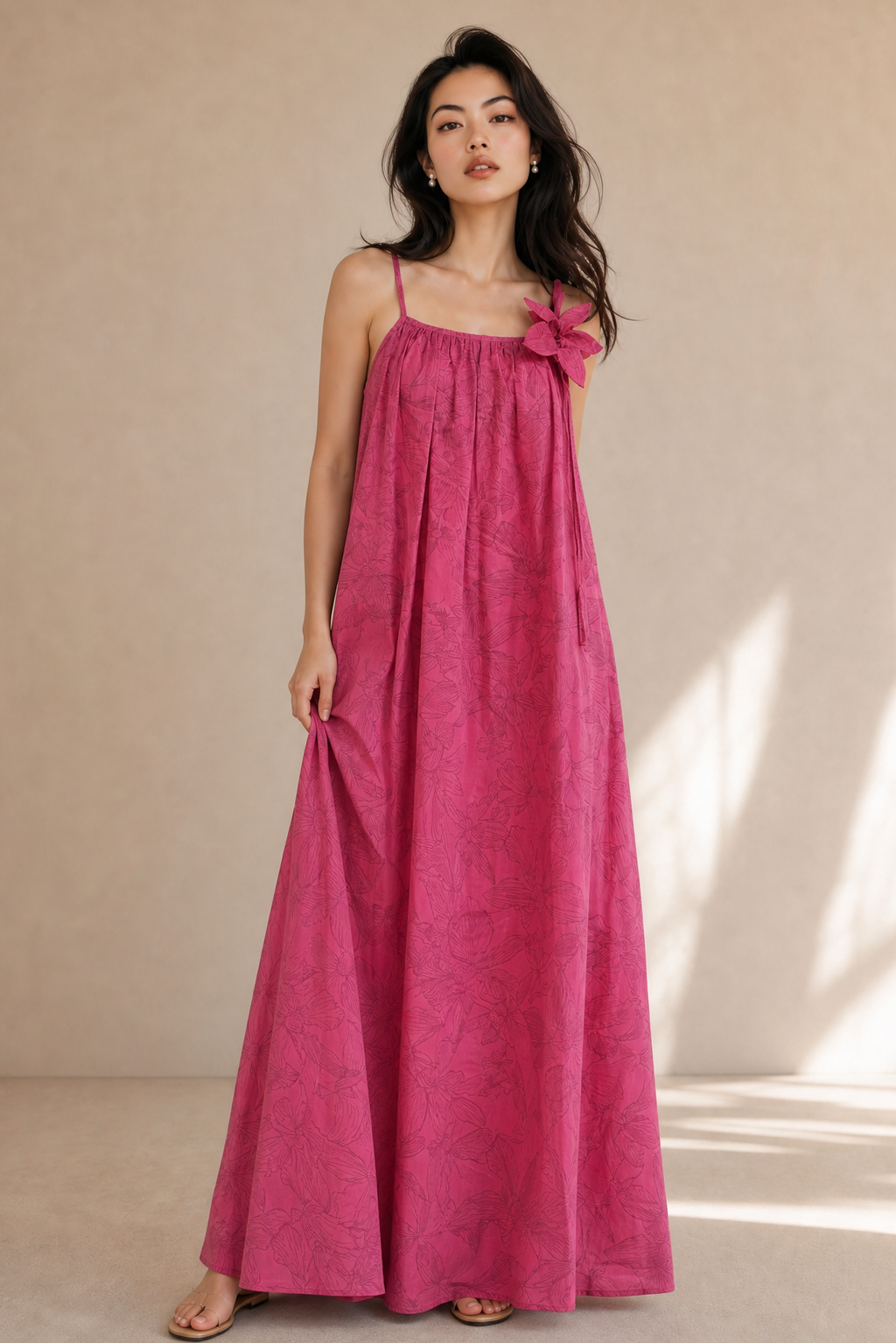 FLORAL SPAGHETTI STRAP MAXI DRESS