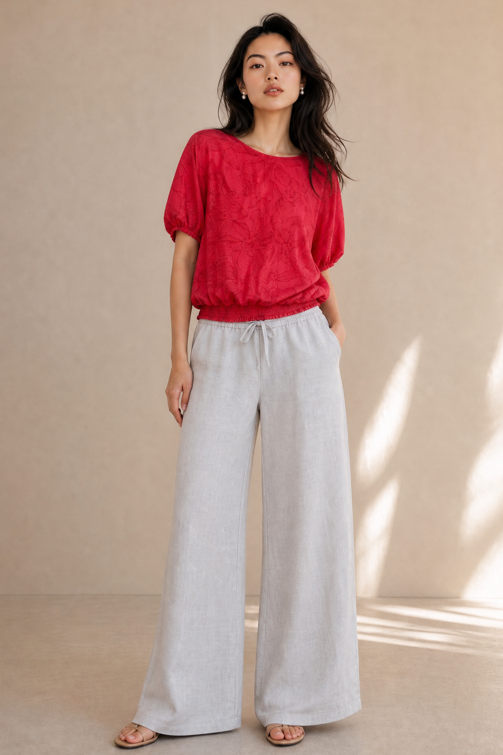 FLORAL QUARTER SLEEVE TOP