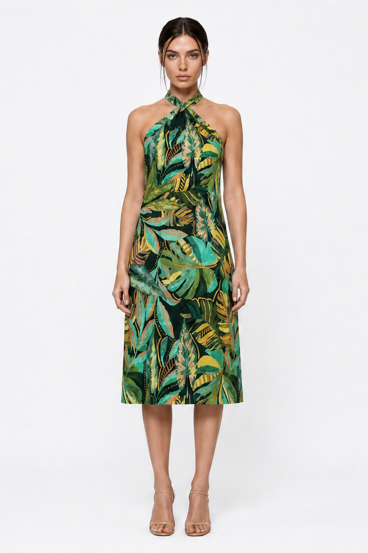 TROPICAL PRINT MIDI DRESS