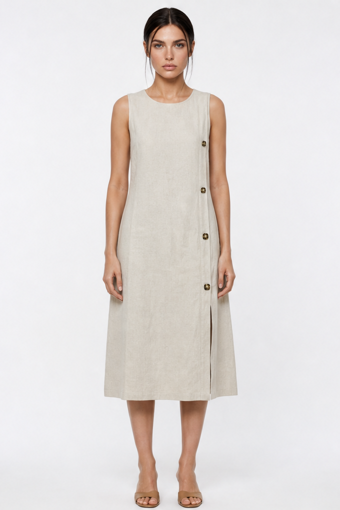 GREET SIDE BUTTON MIDI DRESS