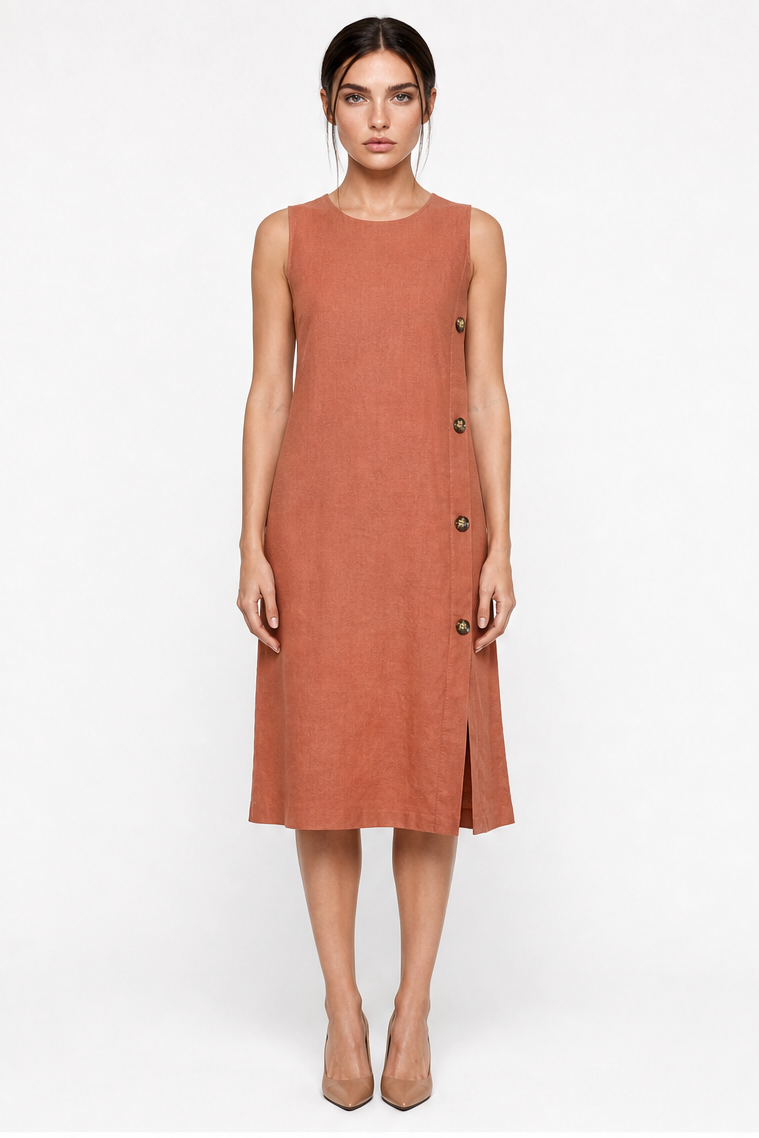 GREET SIDE BUTTON MIDI DRESS