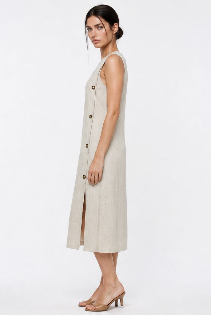 GREET SIDE BUTTON MIDI DRESS