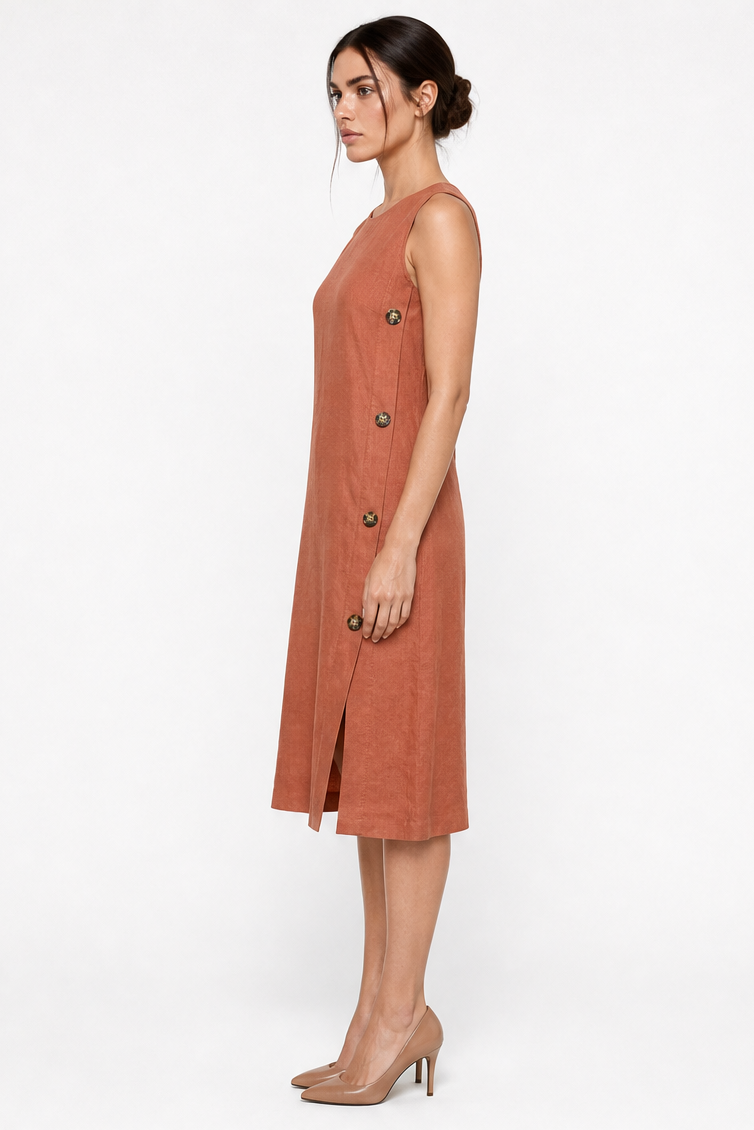 GREET SIDE BUTTON MIDI DRESS