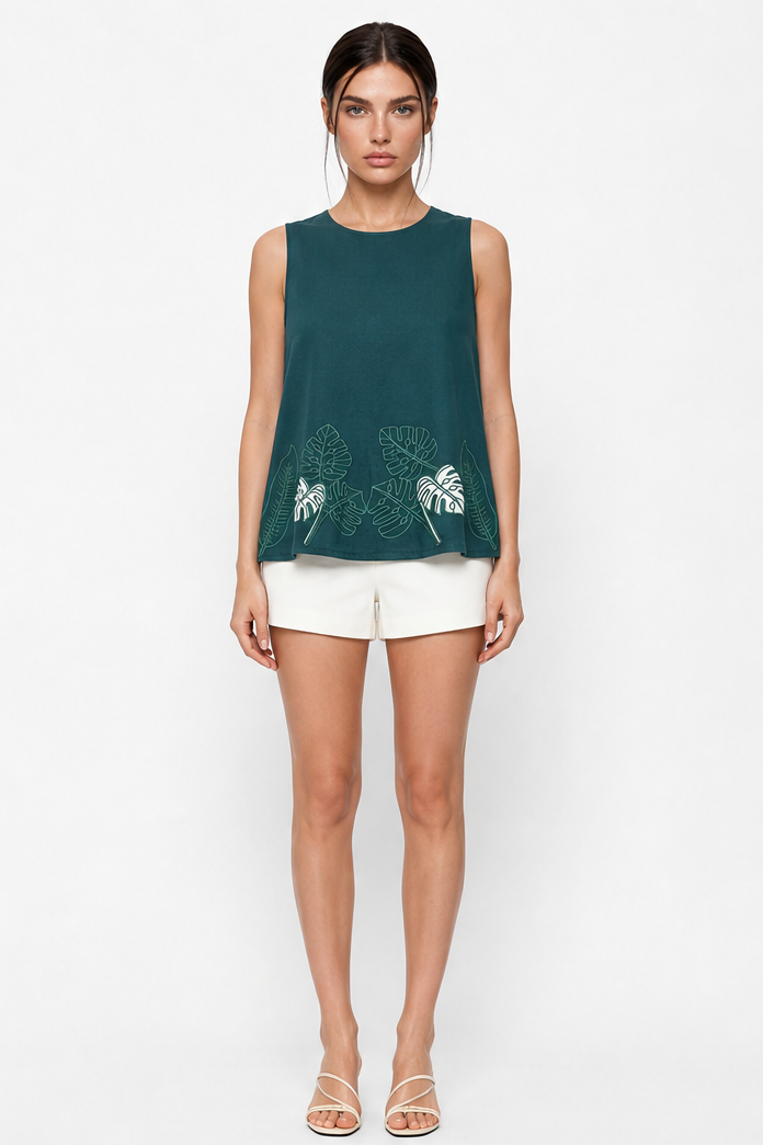 JEMMIELEE SLEEVELESS EMBROIDERY TOP