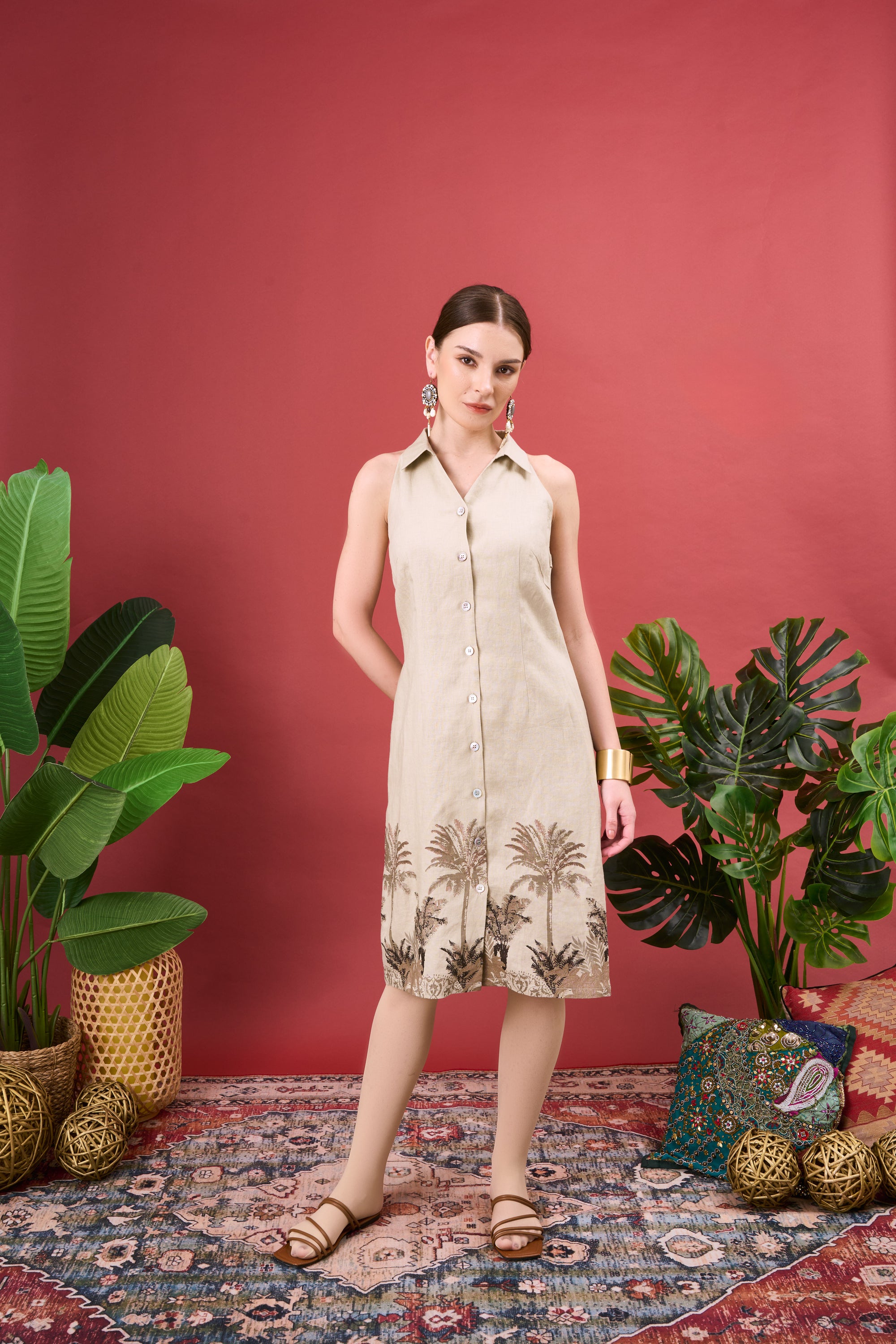 KINDRA PRINTED COLLARED DRESS