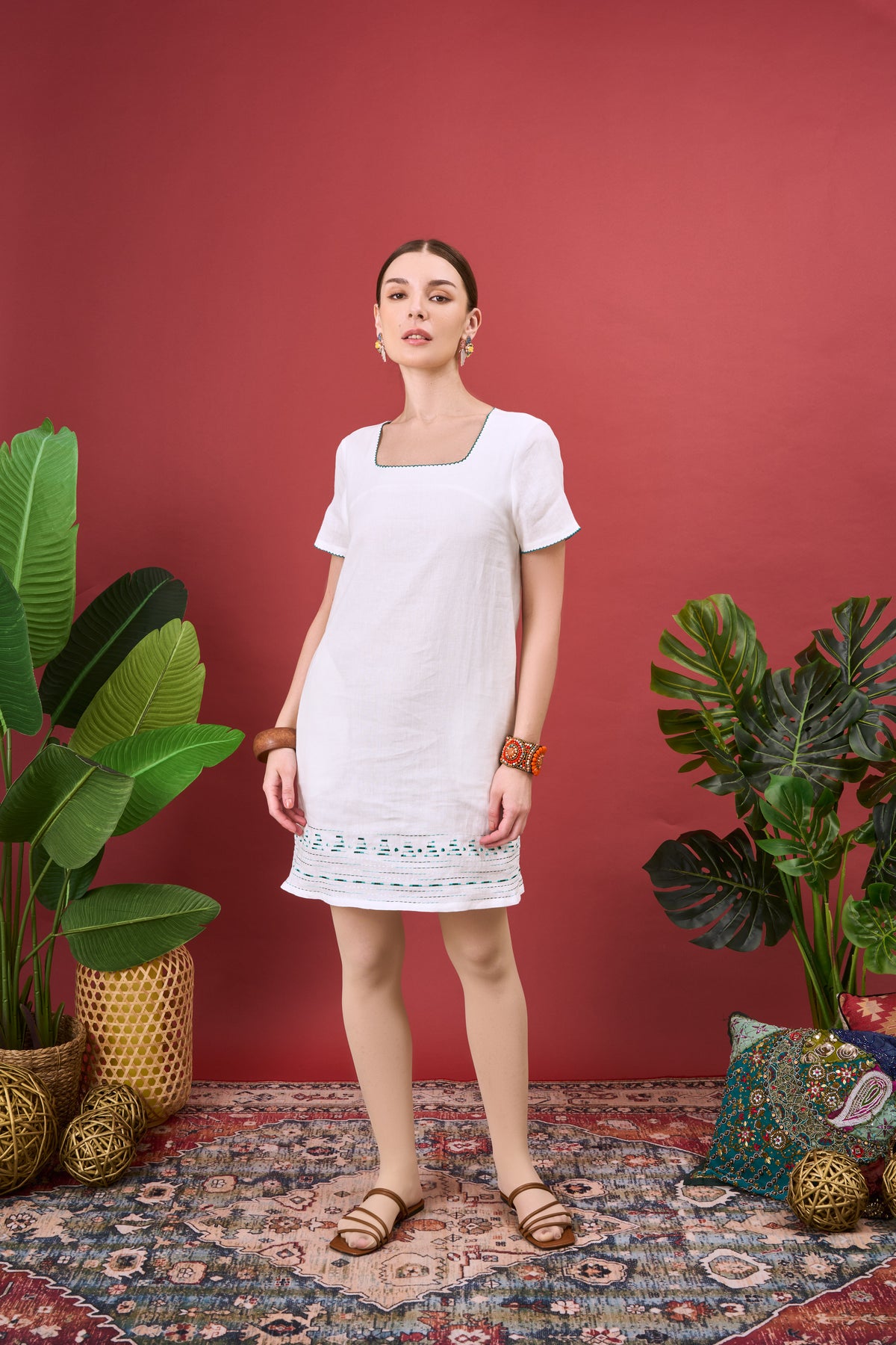 ERNA EMBROIDERY SQUARE NECK DRESS