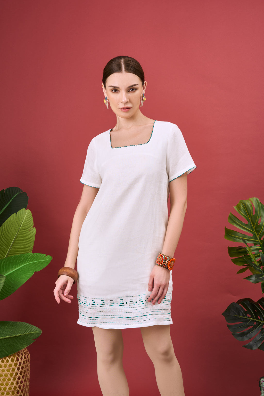 ERNA EMBROIDERY SQUARE NECK DRESS
