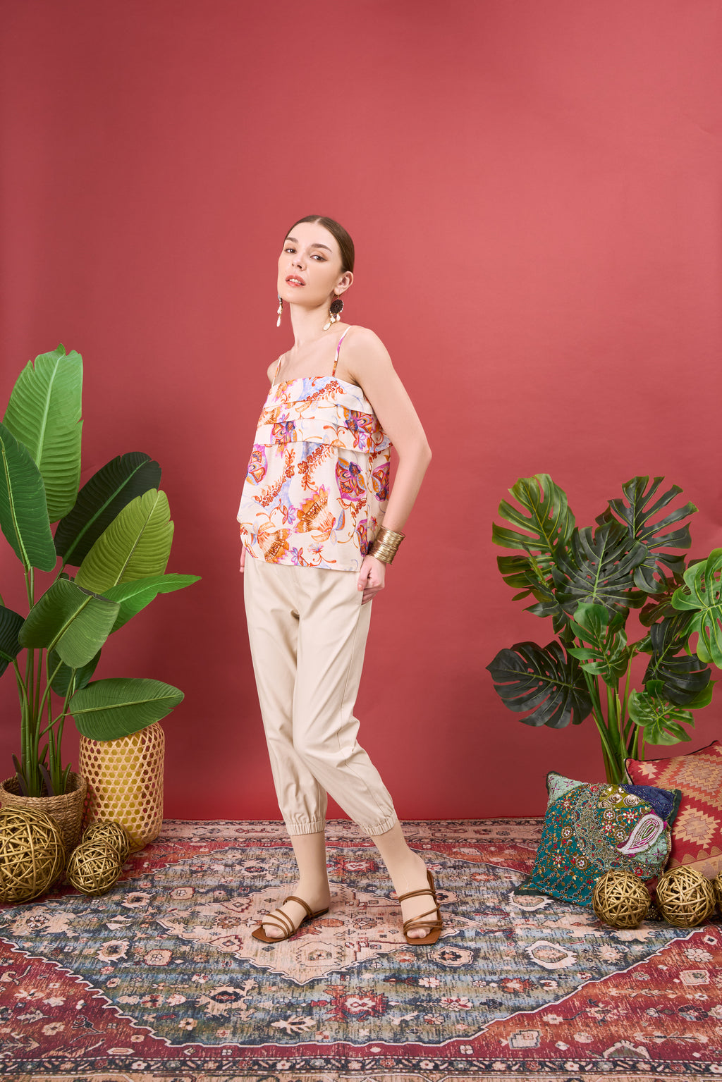 OURA PLEATED SPAGHETTI TOP