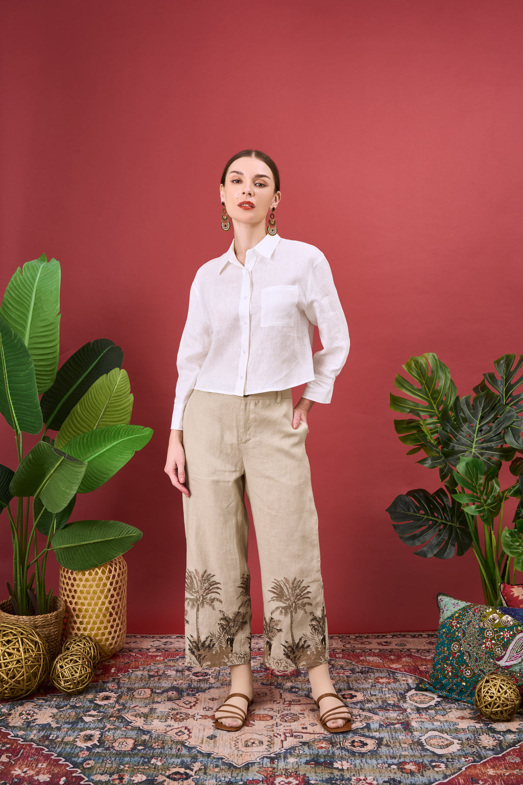 KINDRA PRINTED WIDE LEG PANTS