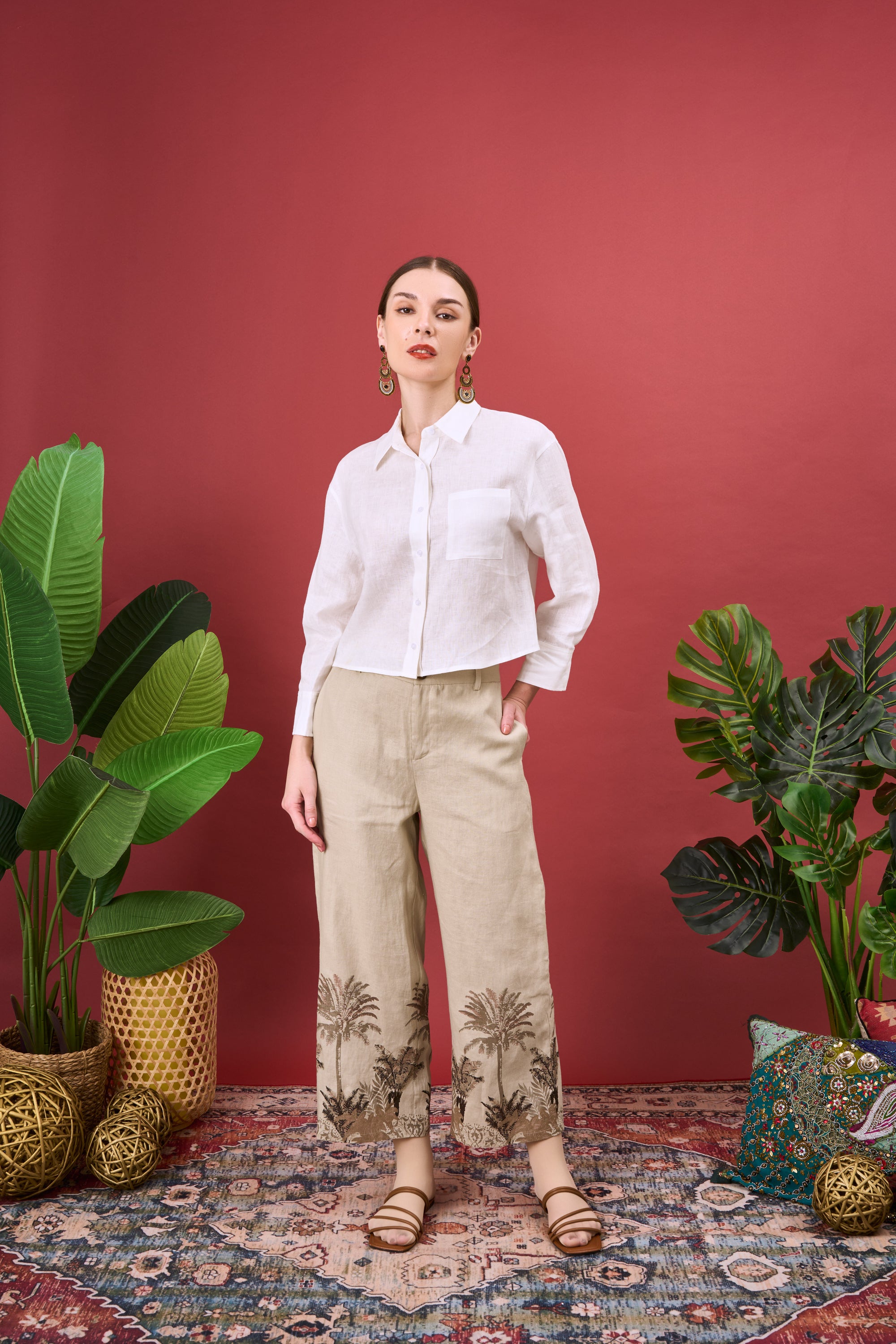 KINDRA PRINTED WIDE LEG PANTS