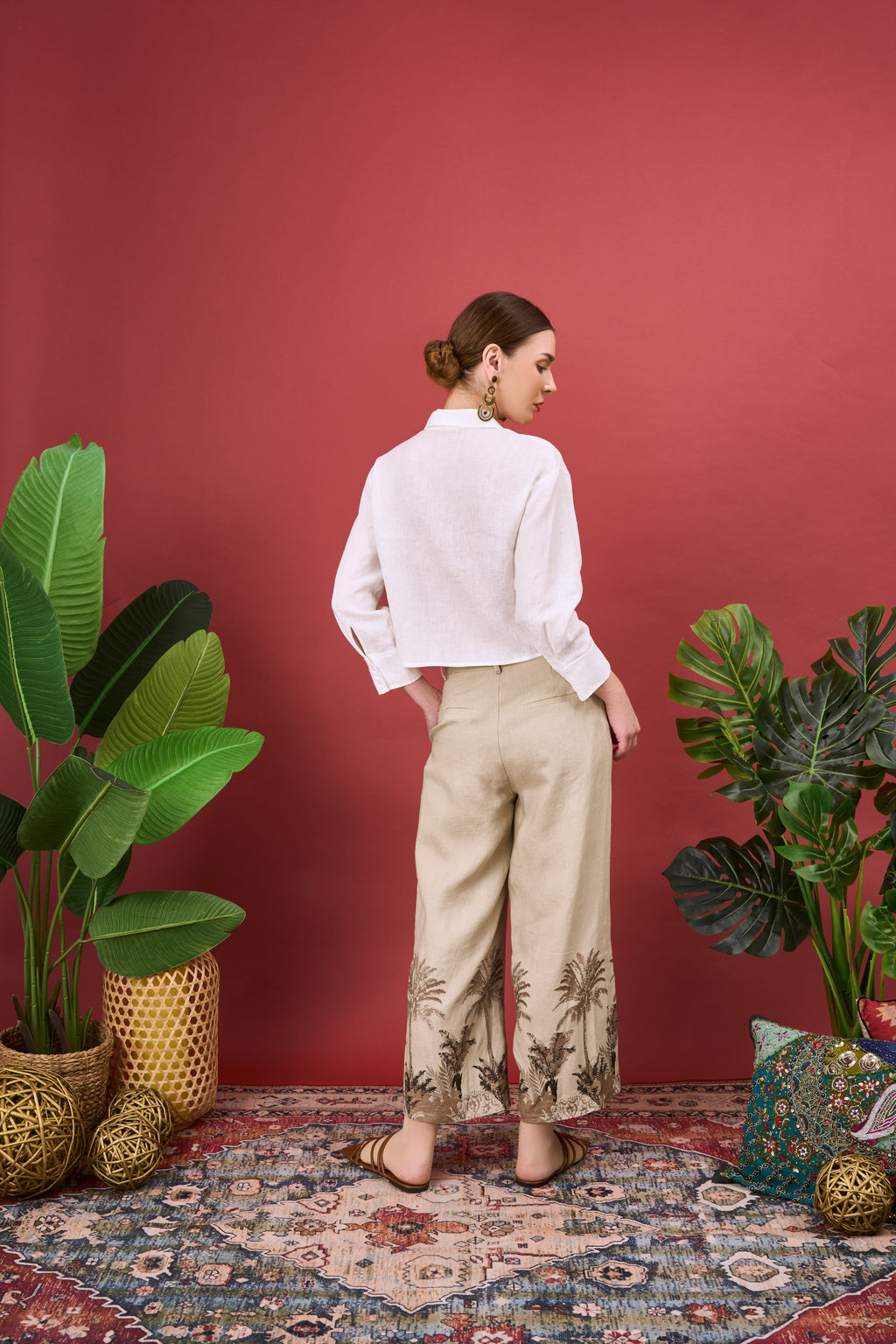 KINDRA PRINTED WIDE LEG PANTS