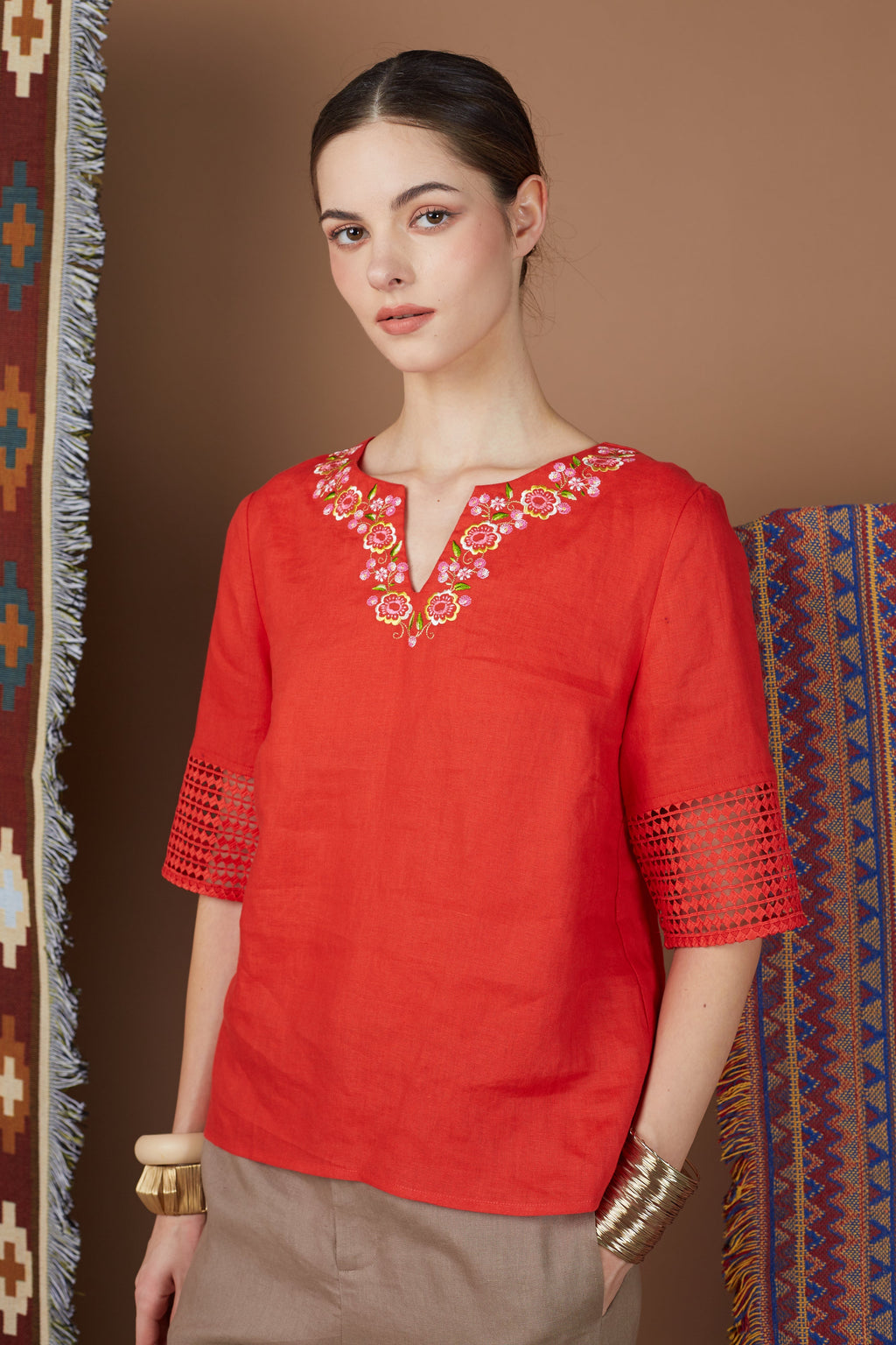 SHIGA ORIENTAL FLORAL BLOUSE
