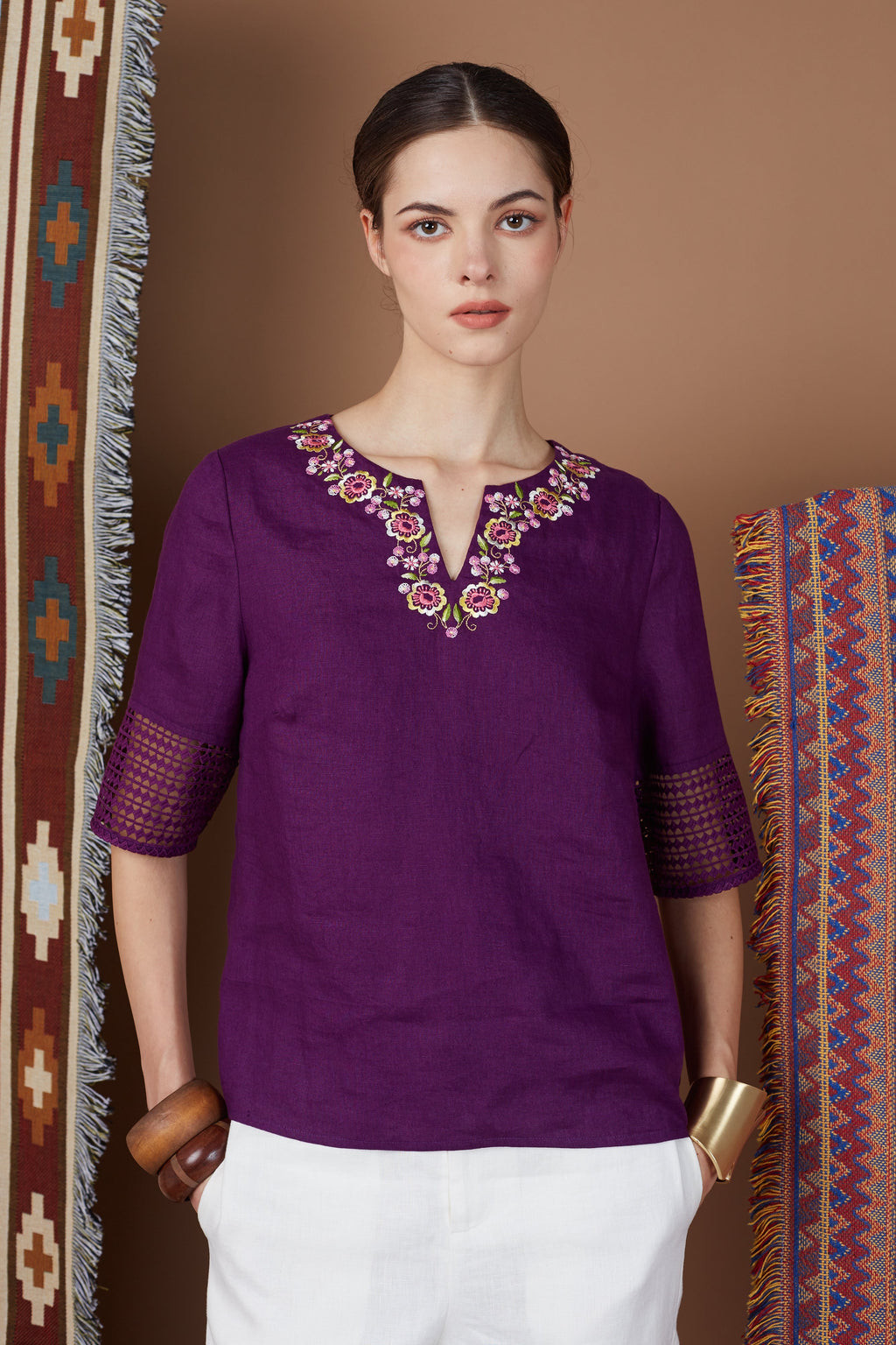 SHIGA ORIENTAL FLORAL BLOUSE