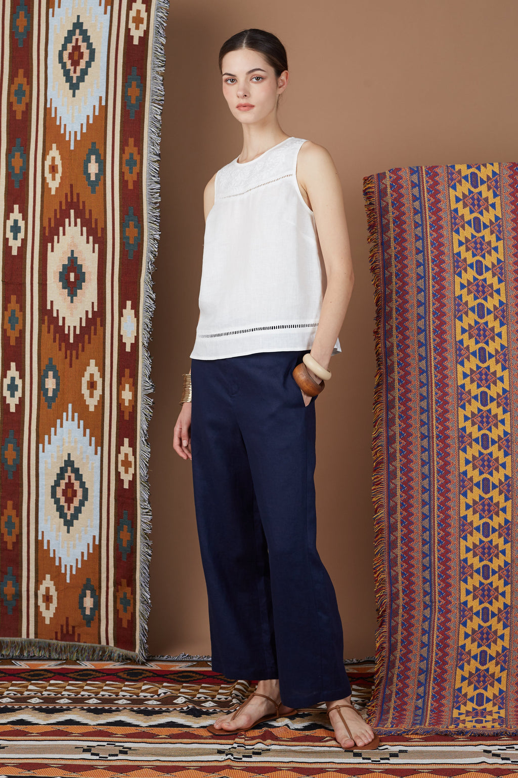 PLEATED WAISTBAND FLARED PANTS