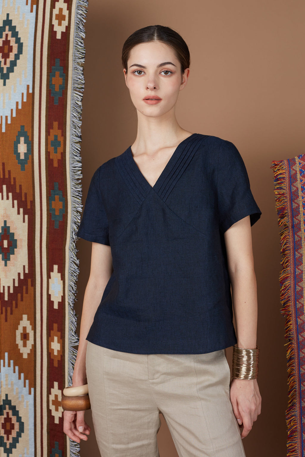 Linen V Neck Top