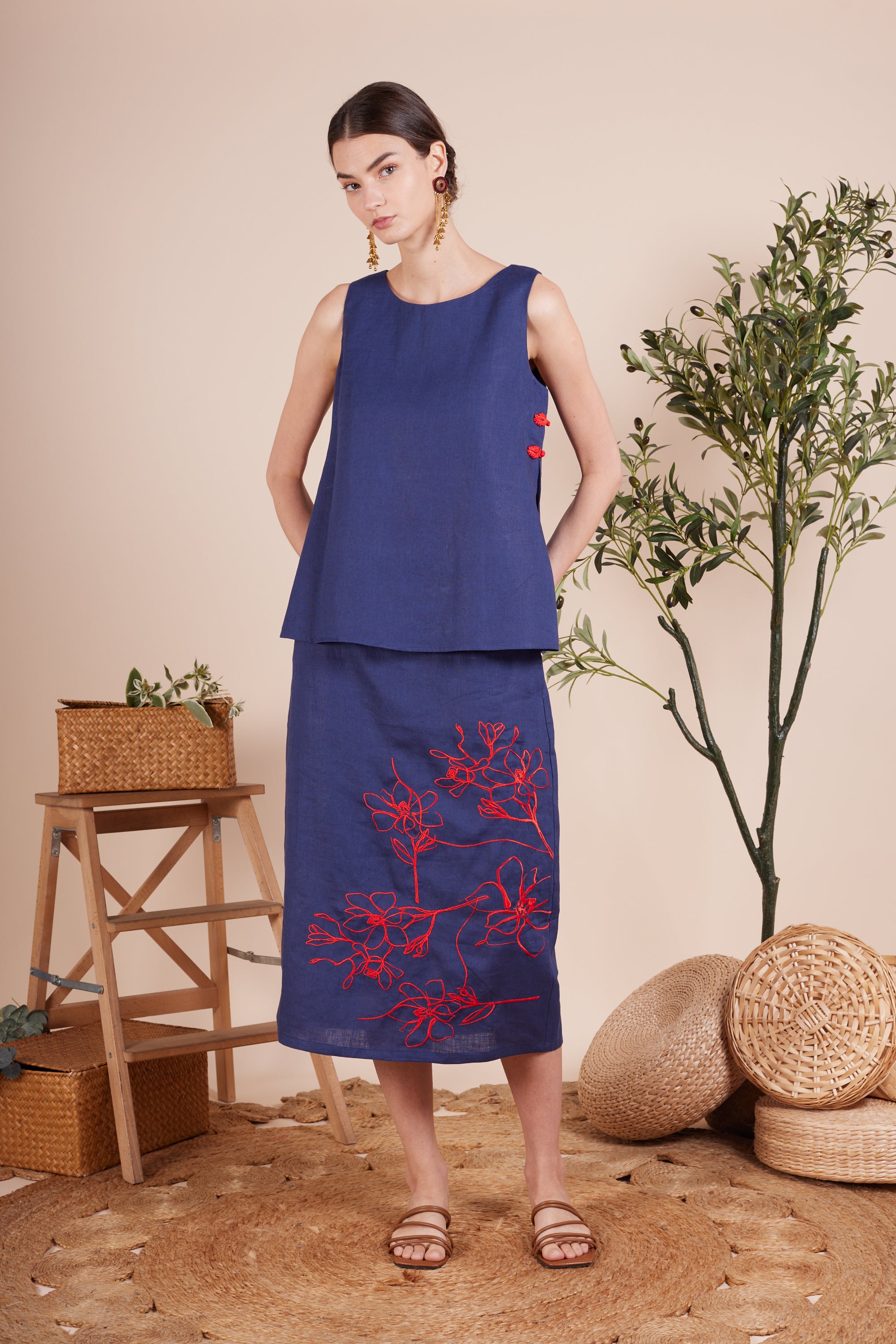 Ellie Side Pleat Linen Top