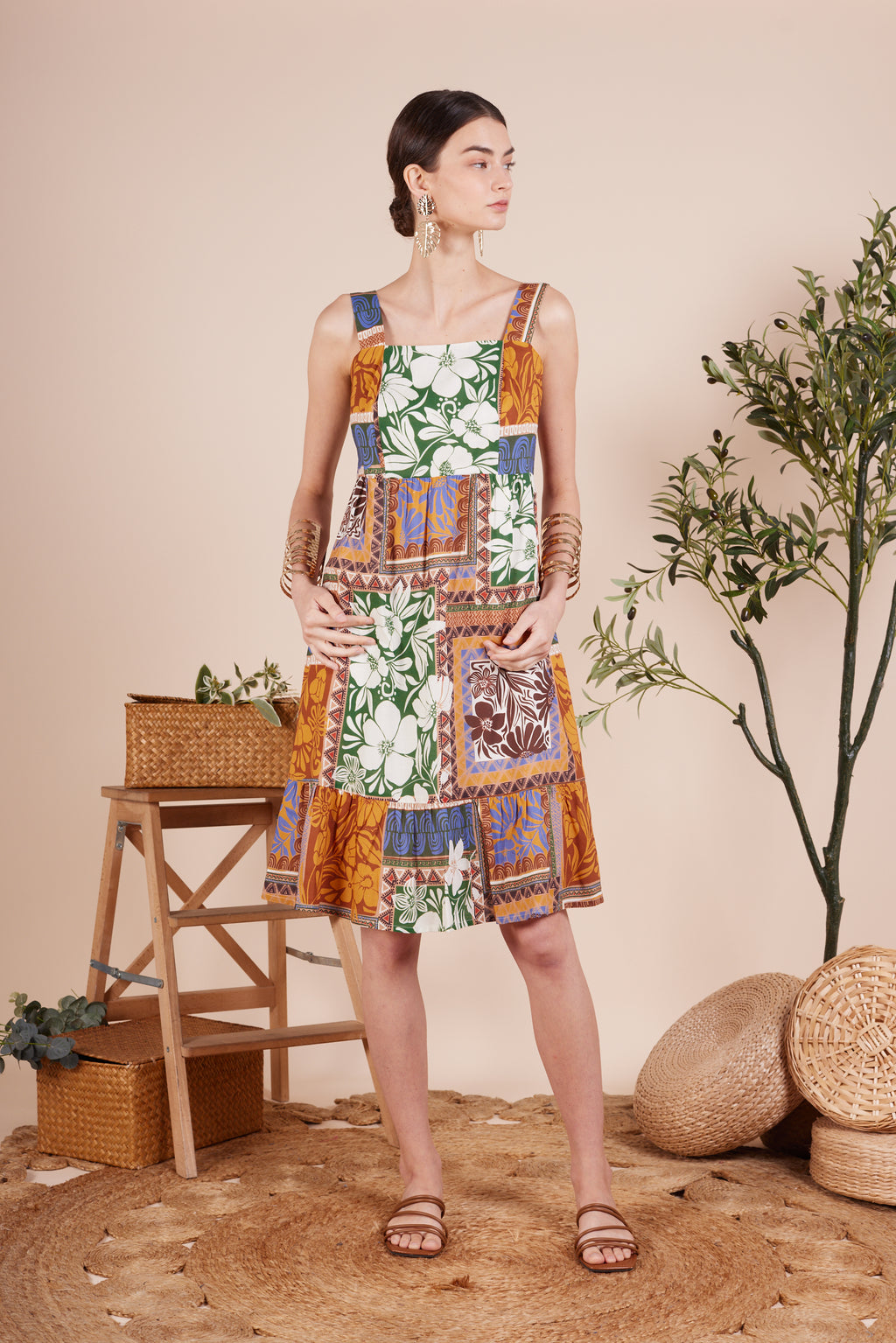 MIKAYLA FLORAL SQUARE NECKLINE PRINTED DRESS