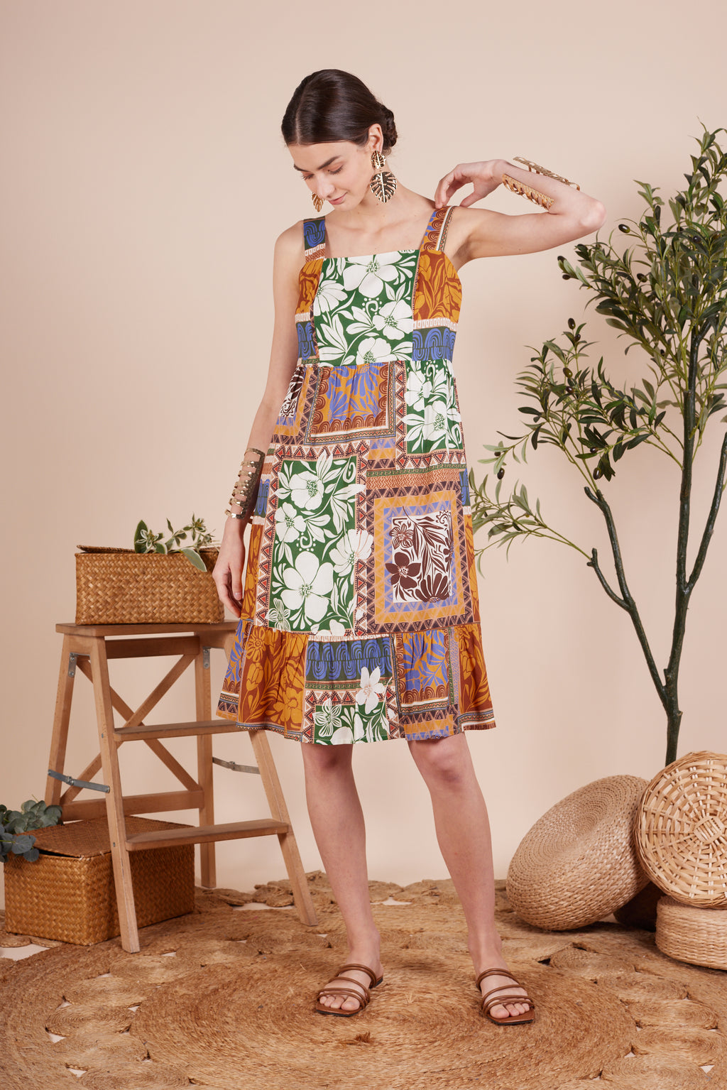 MIKAYLA FLORAL SQUARE NECKLINE PRINTED DRESS