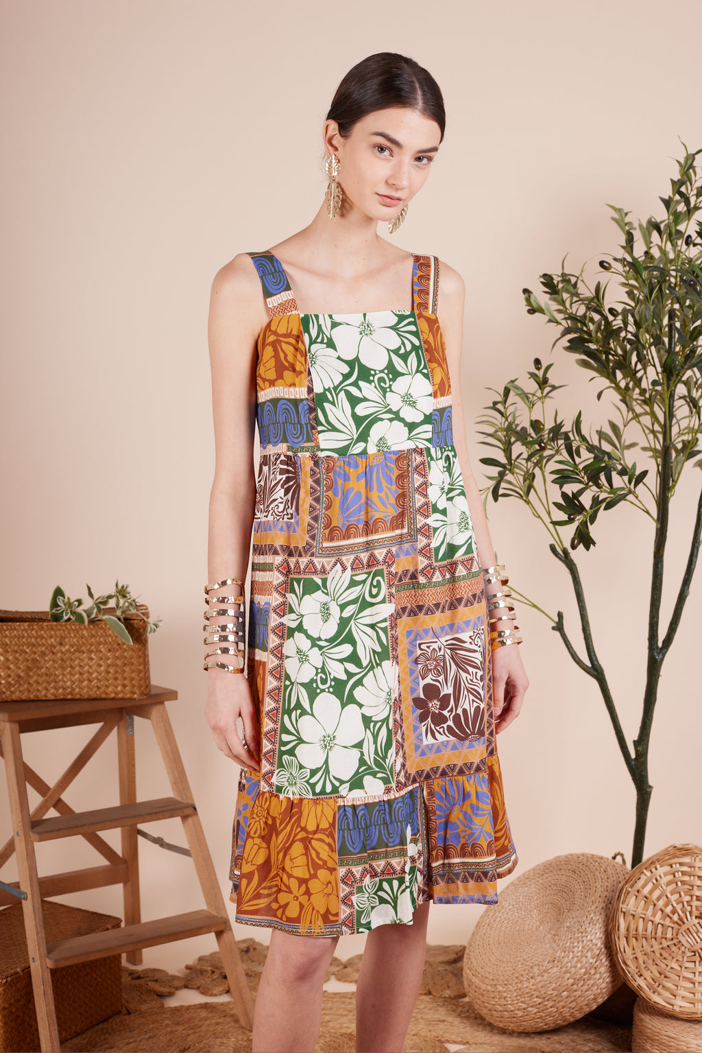 MIKAYLA FLORAL SQUARE NECKLINE PRINTED DRESS