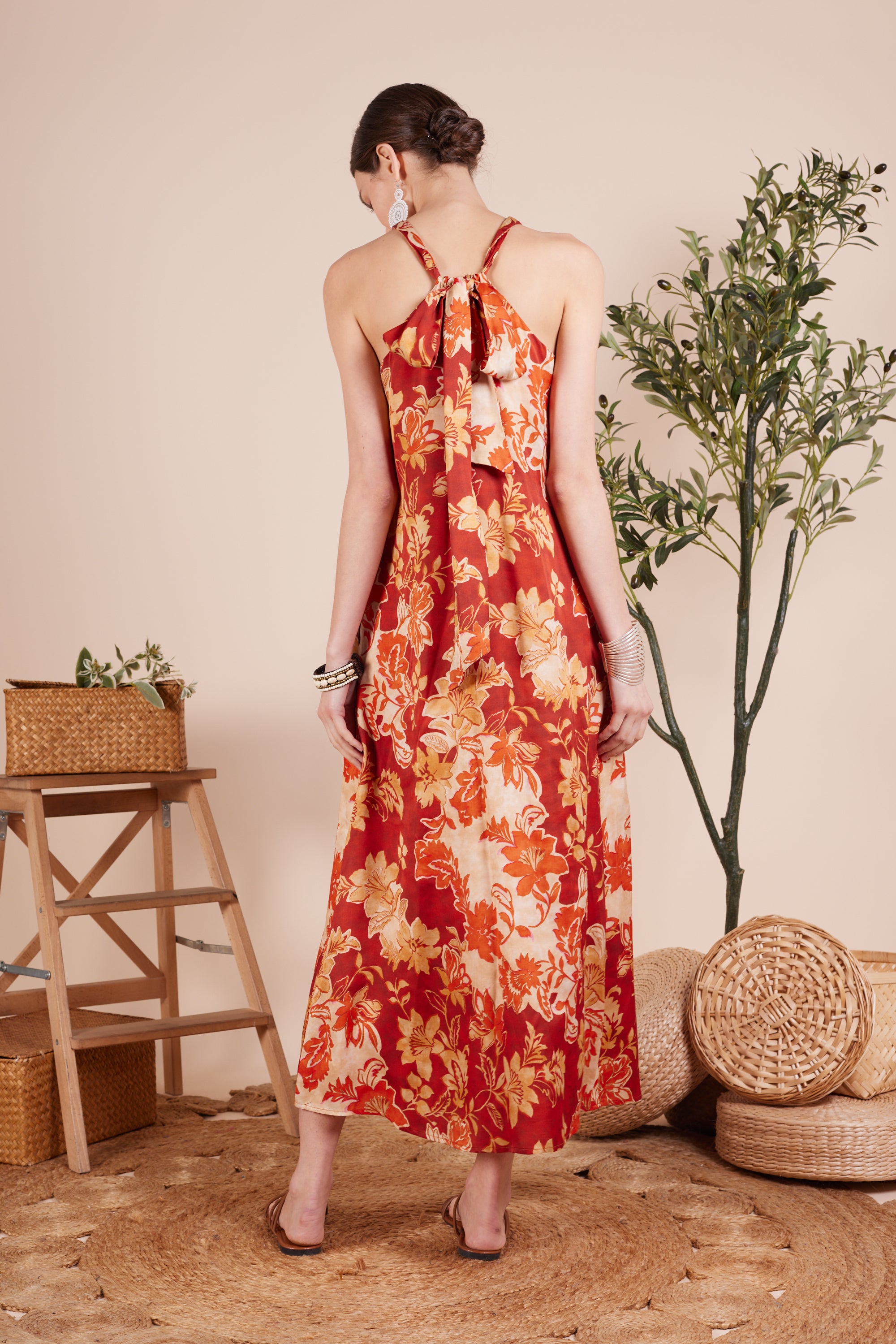 Myra Floral Printed Halterneck Dress