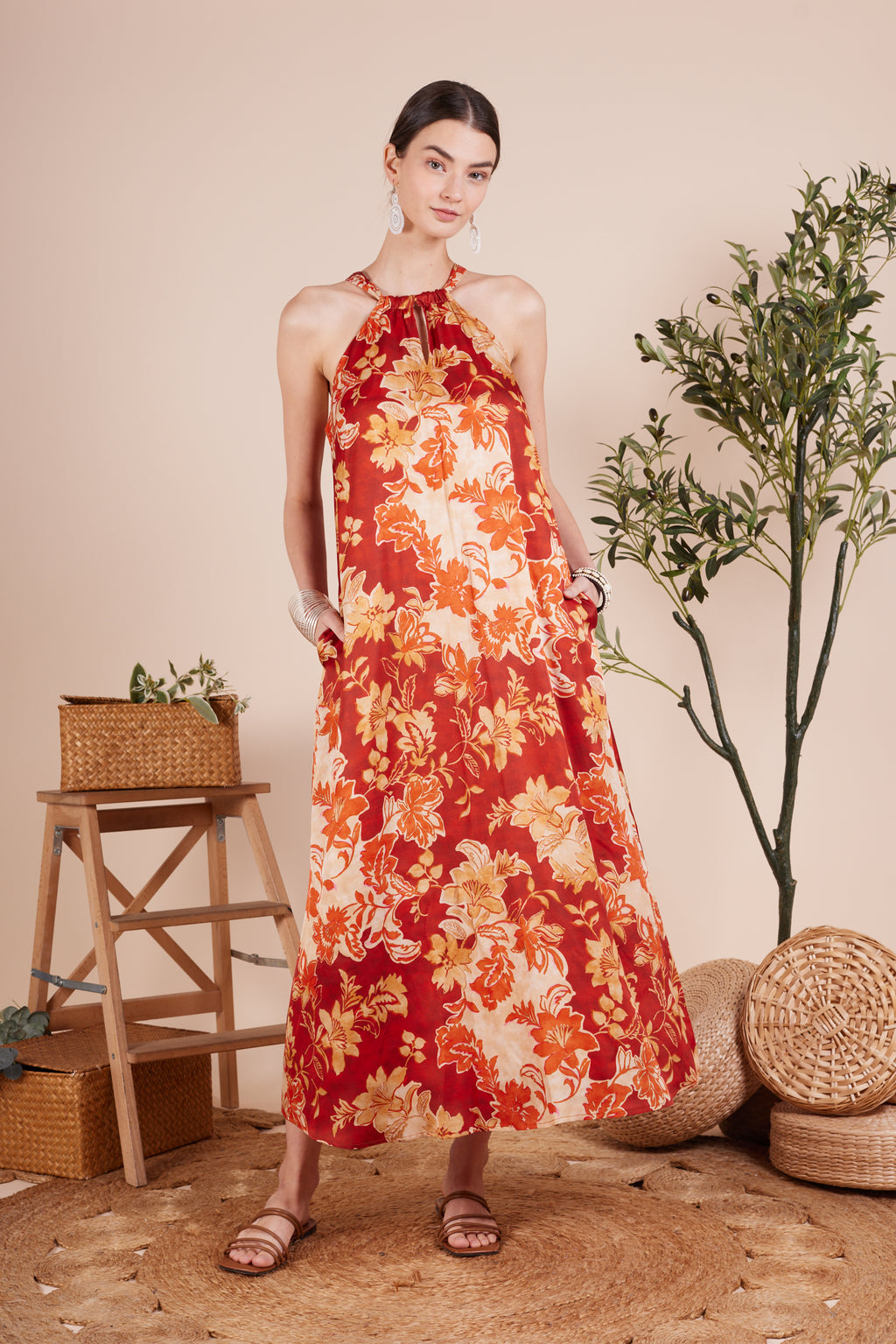 Myra Floral Printed Halterneck Dress