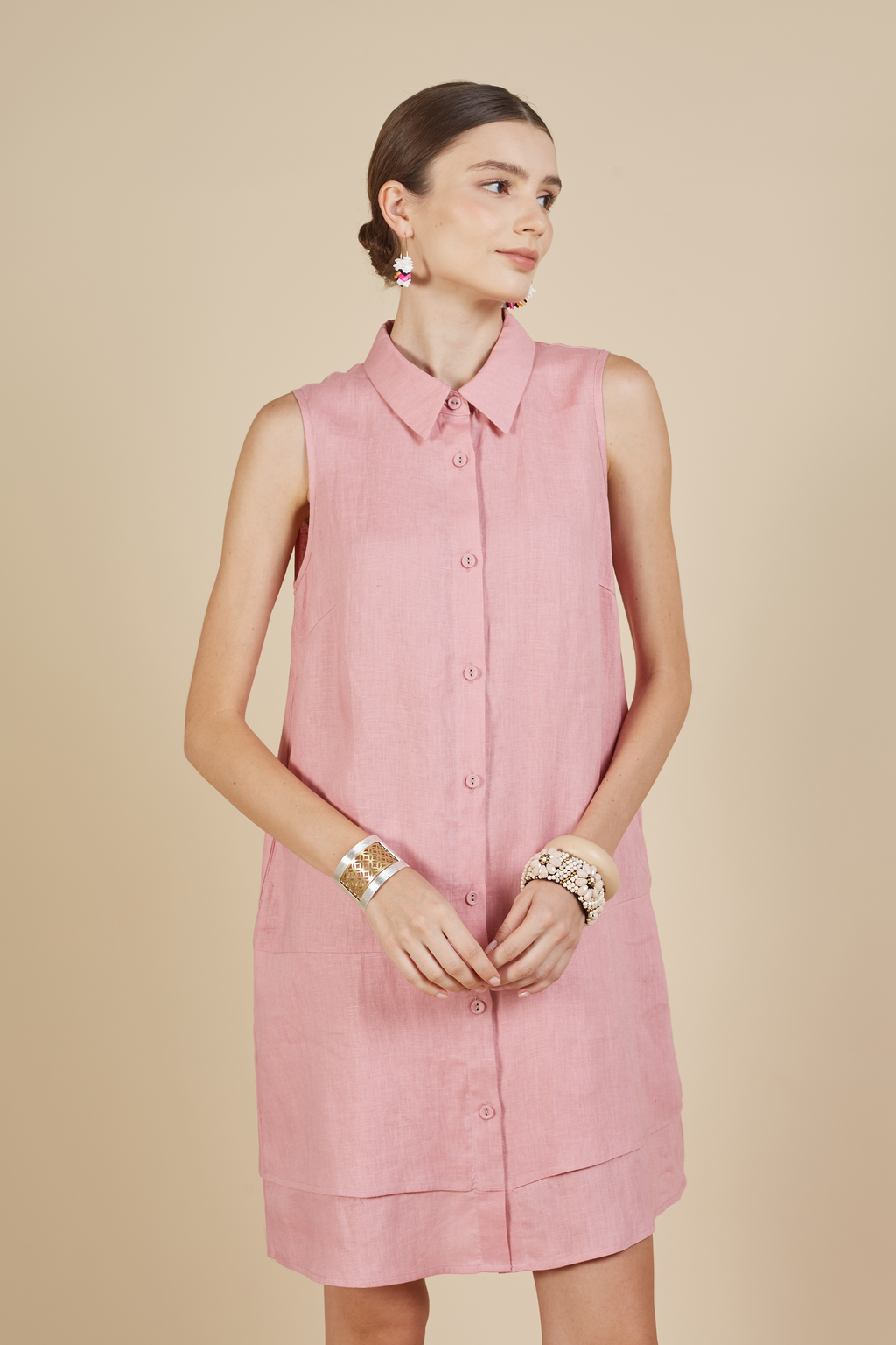 Pink Linen Shirt Dress