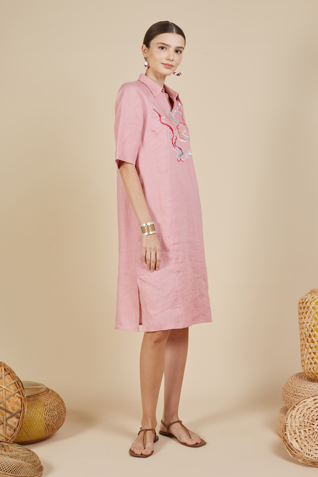 Pink Beaded Midi Dress