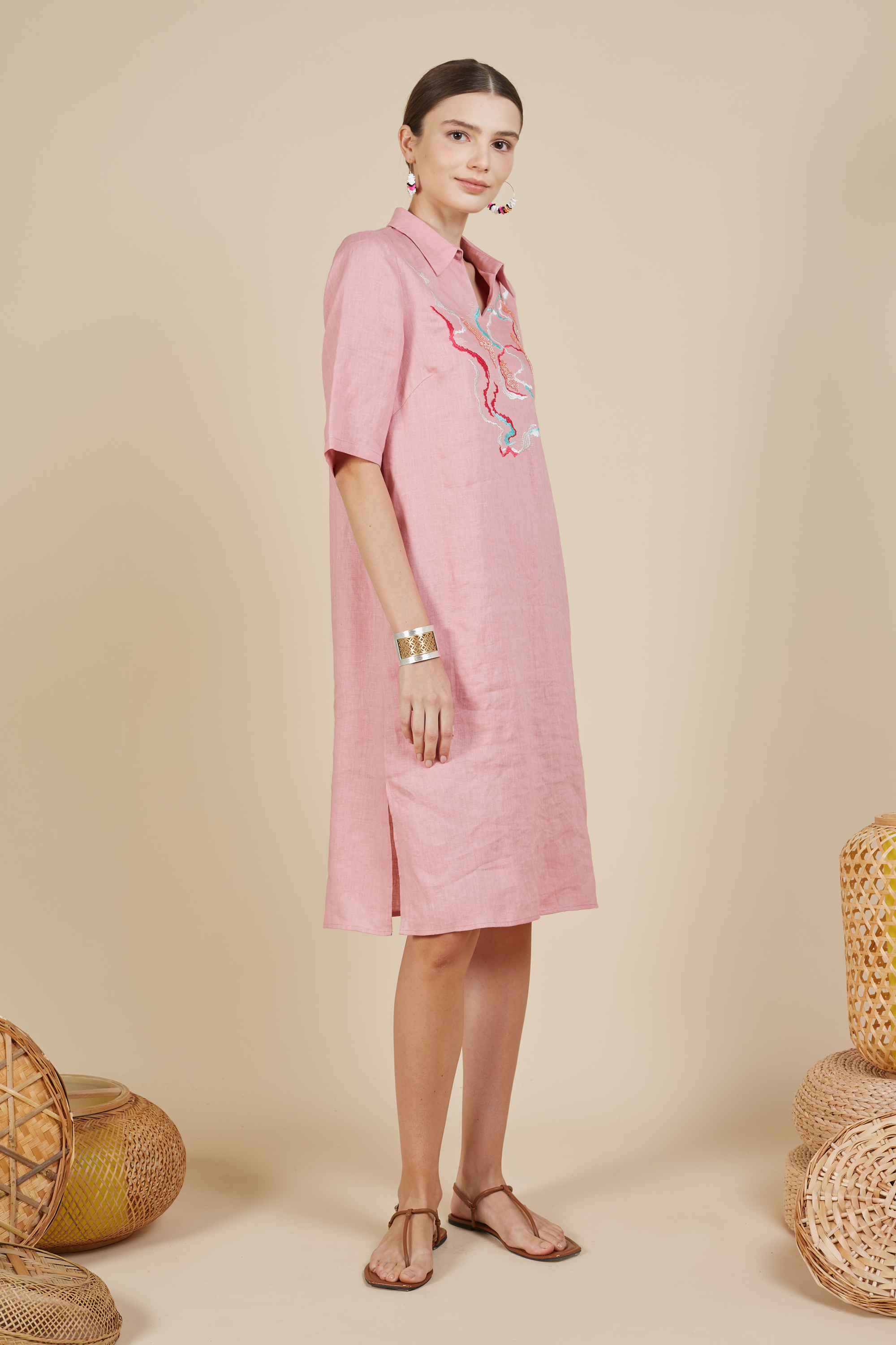 Pink Beaded Midi Dress