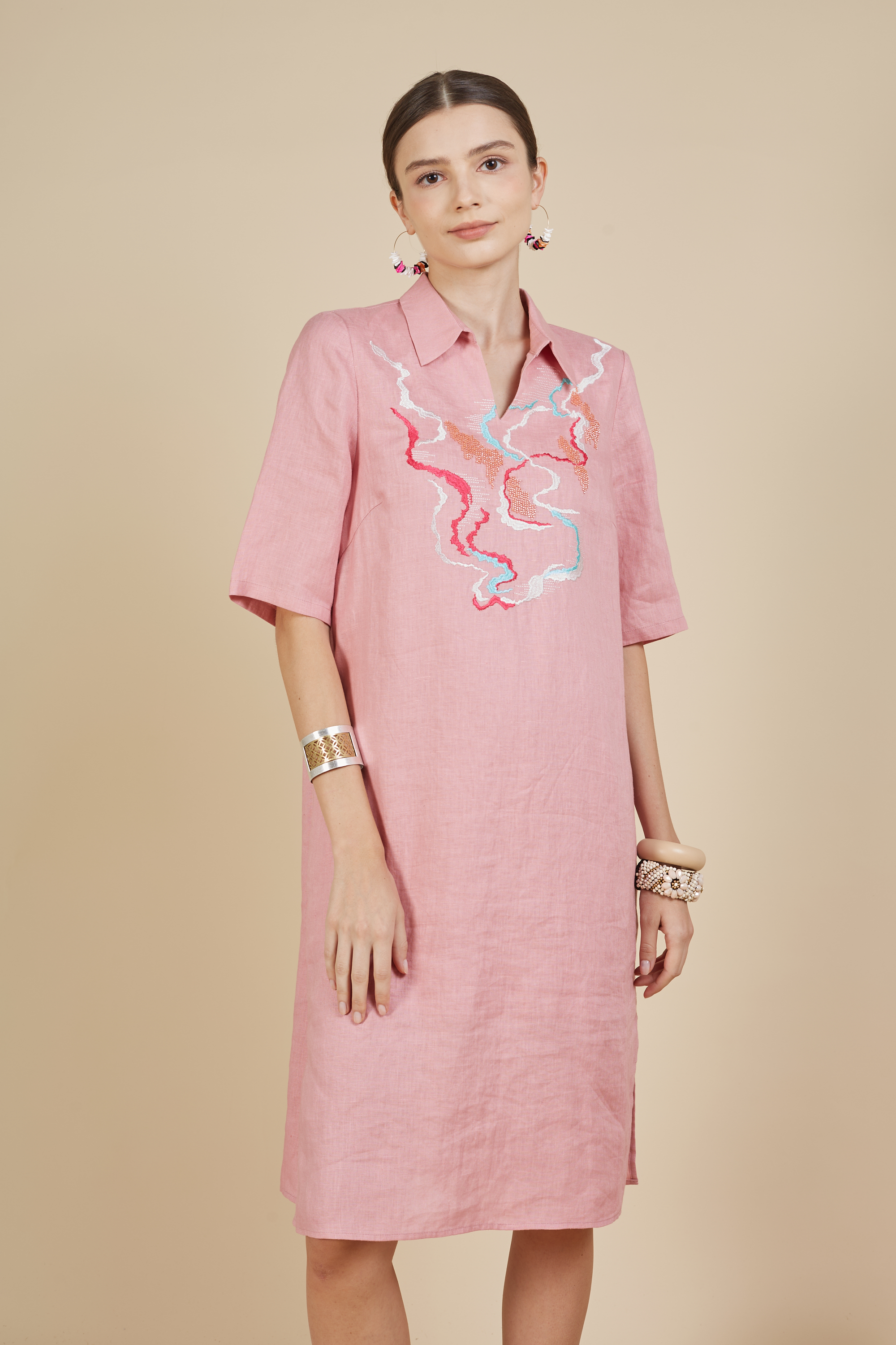 Pink Beaded Midi Dress