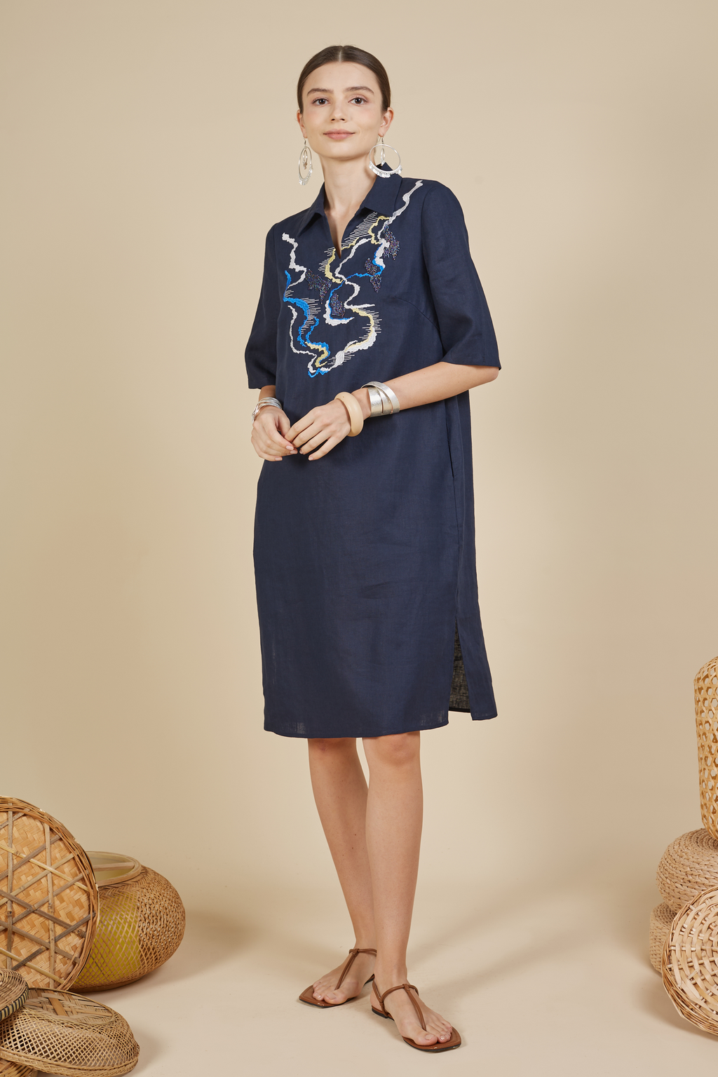 Navy Beaded Midi Dress