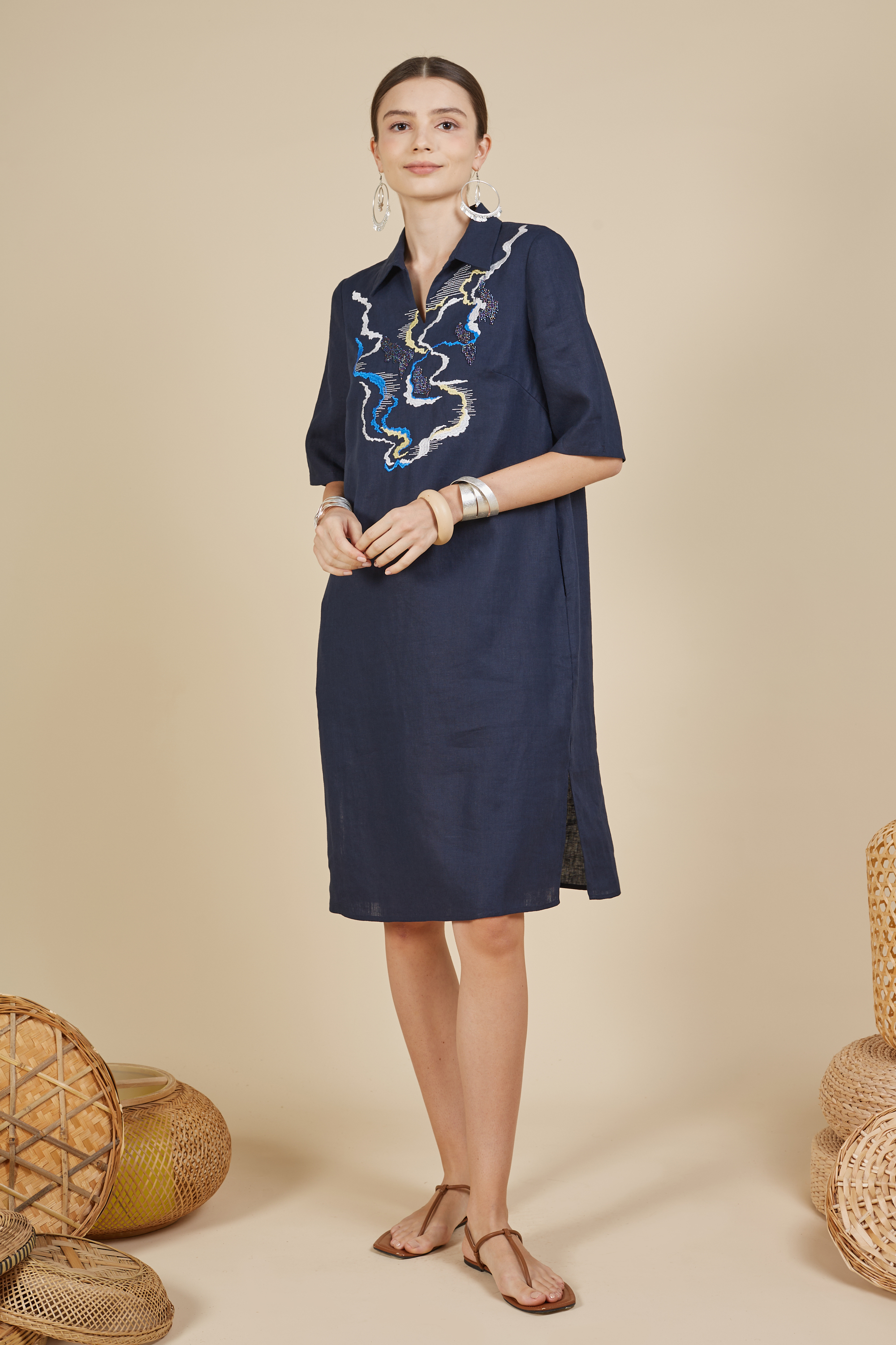 Navy Beaded Midi Dress