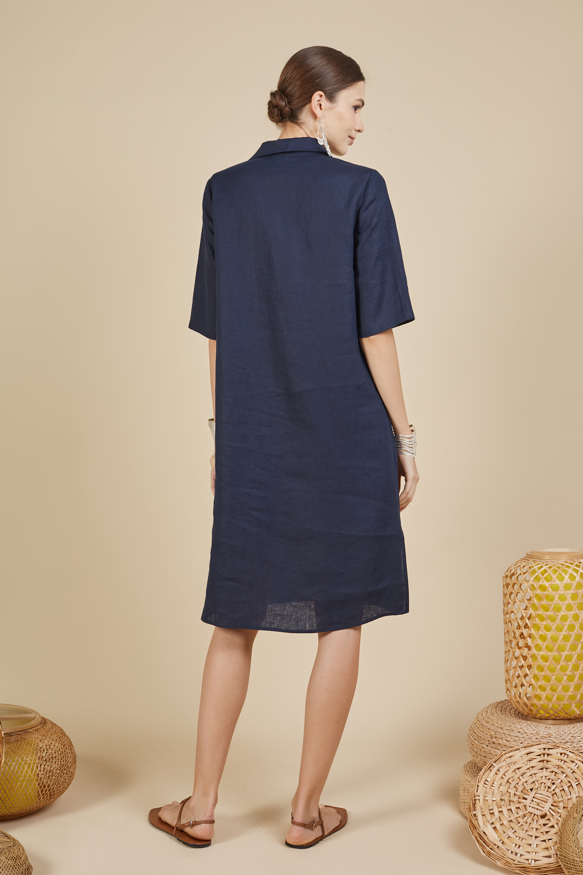 Navy Beaded Midi Dress