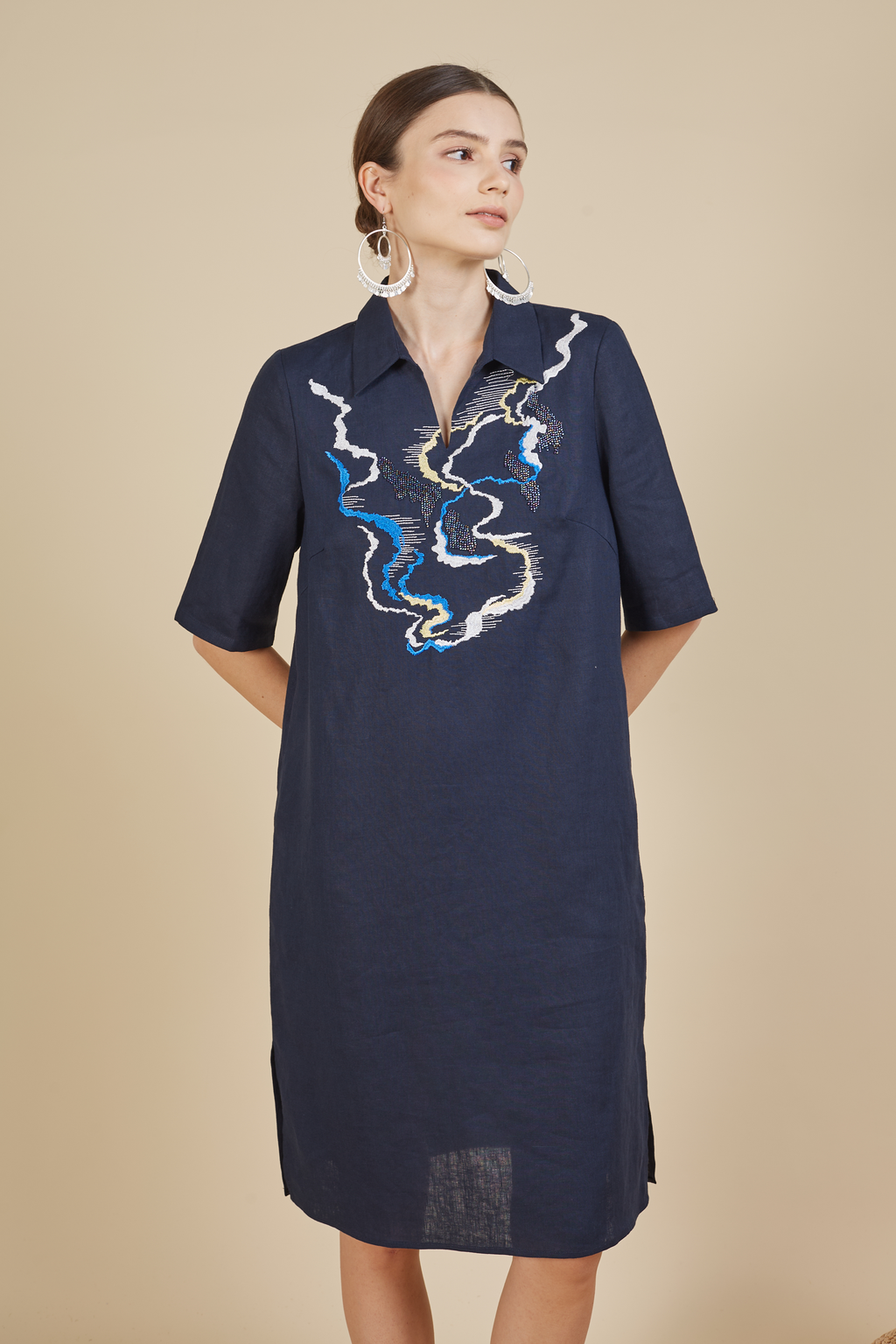 Navy Beaded Midi Dress