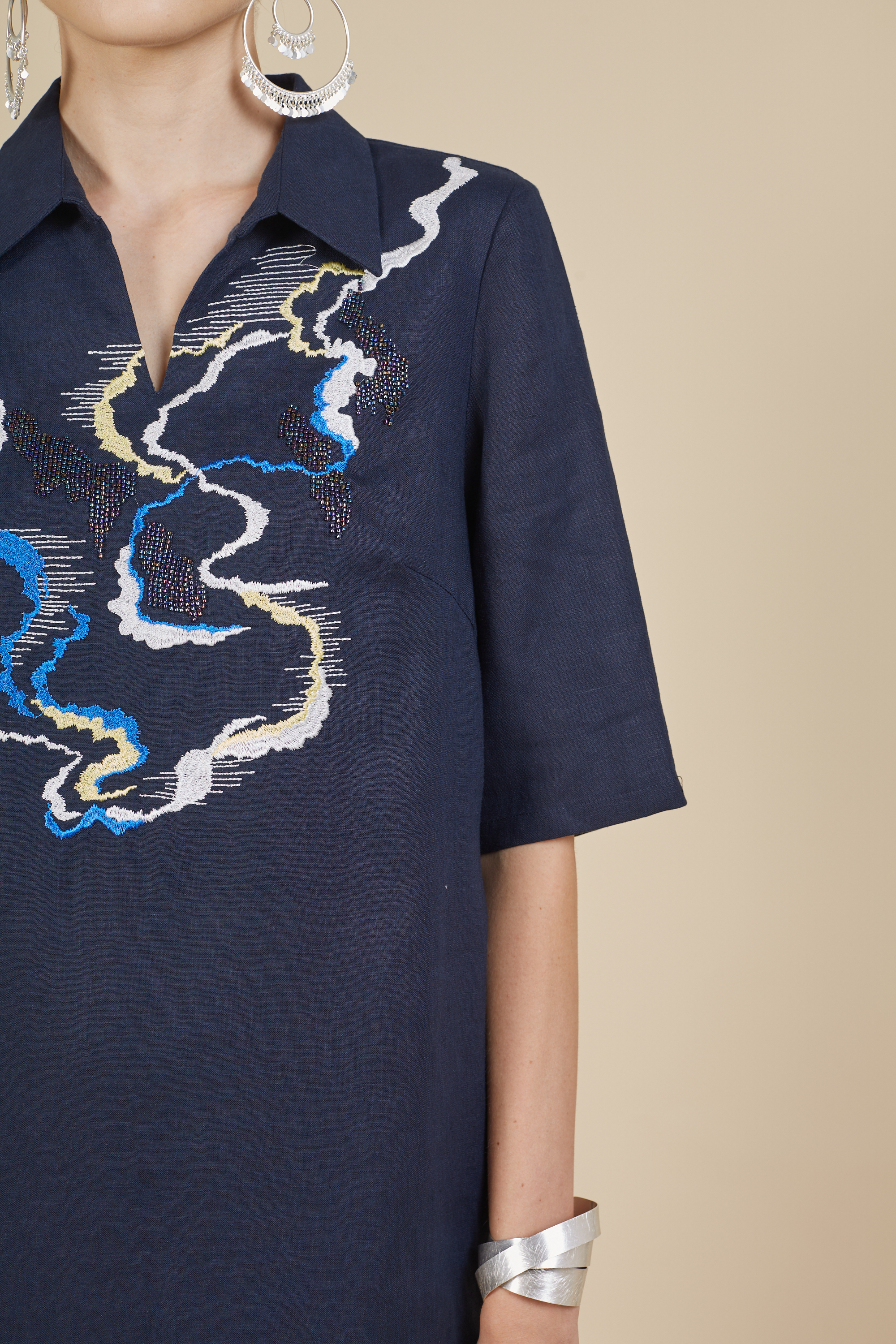 Navy Beaded Midi Dress