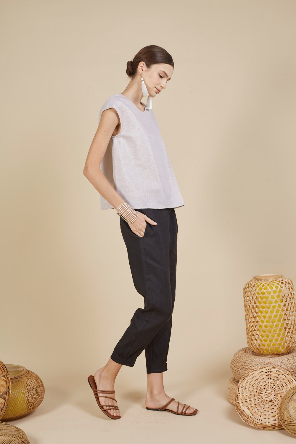 LOLA SHIMMER CAP SLEEVE TOP