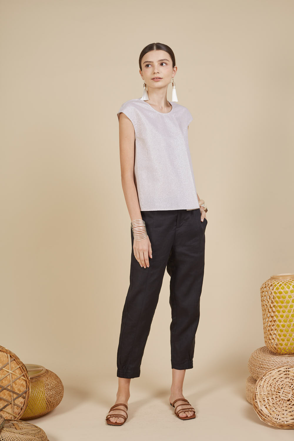 LOLA SHIMMER CAP SLEEVE TOP