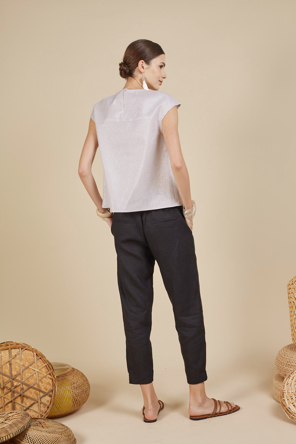 LOLA SHIMMER CAP SLEEVE TOP