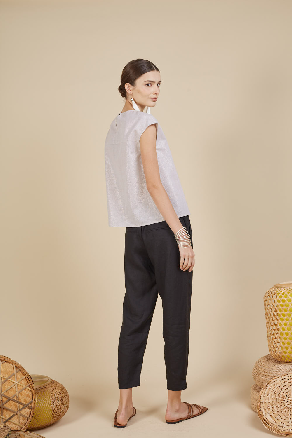 LOLA SHIMMER CAP SLEEVE TOP